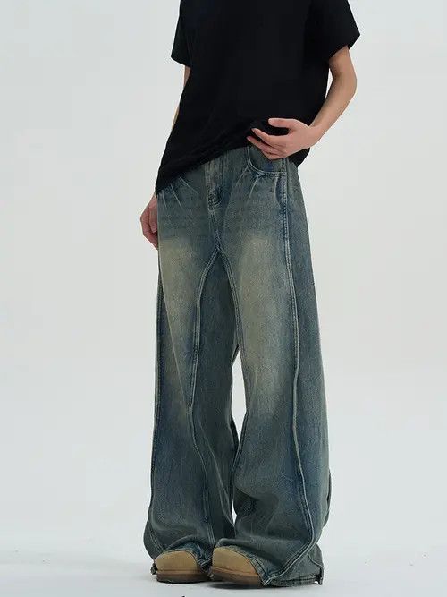 VIBE Blue Embroidered Baggy Denim Jeans, Wide Leg Loose Jeans Size US 32 / EU 48 - 3 Thumbnail