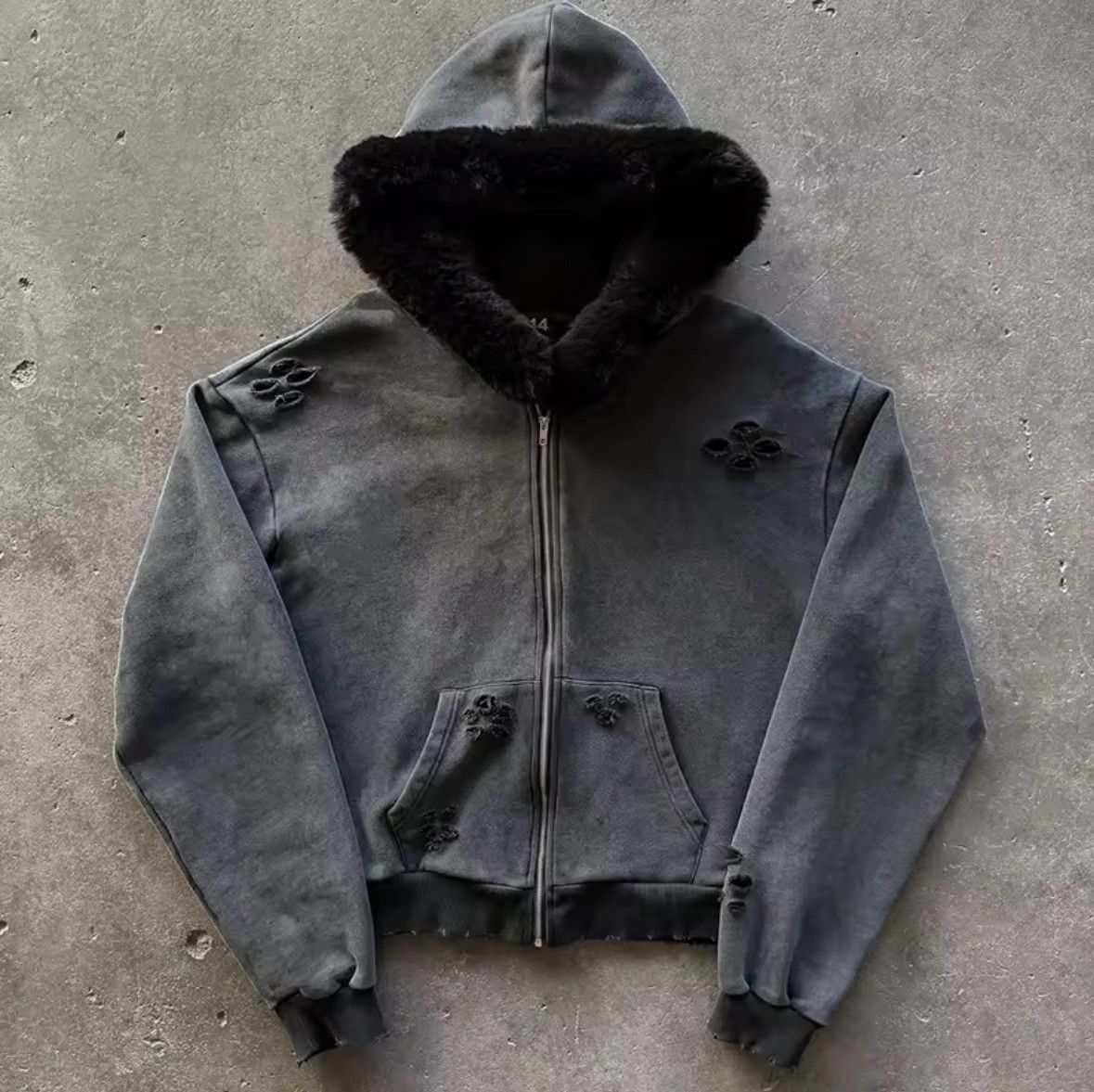 Other Fashion Punk Y2K Hip Hop Flower Ripped Zipper Hoodies Size US M / EU 48-50 / 2 - 1 Thumbnail