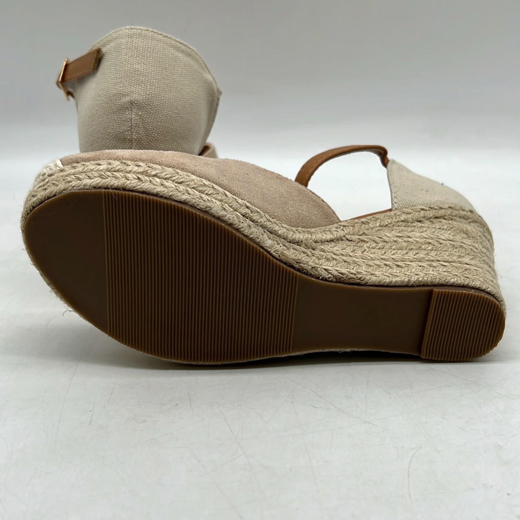 Vintage WOMENS Beige Faux Suede Mary Jane Pumps Wedge Heel Buckle Strap Size 6 Adult Shoes Size US 6 / IT 36 - 6 Thumbnail