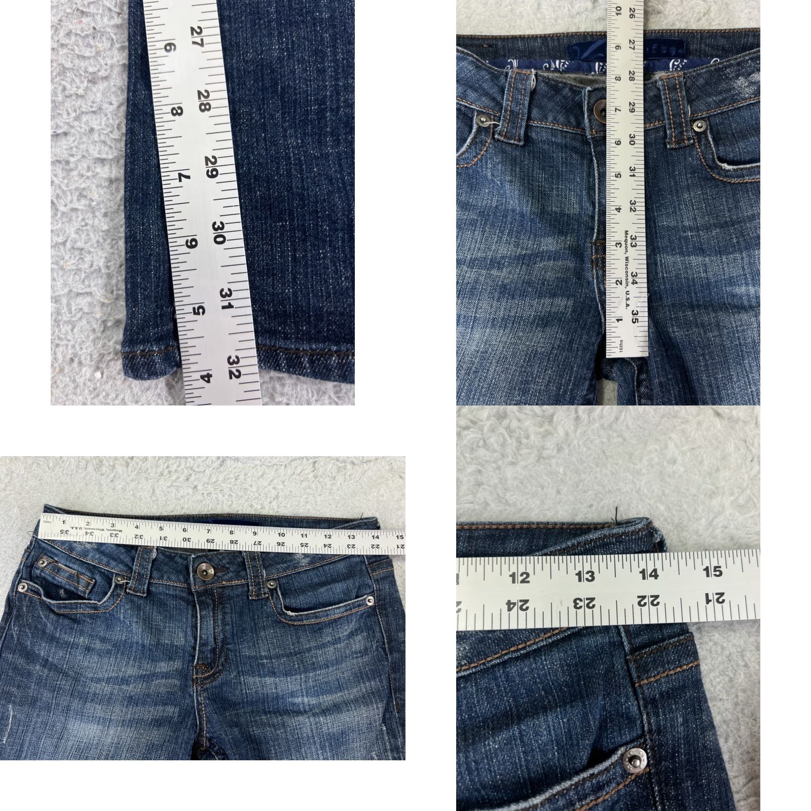 Denime Refuge Jeans Women 7 L Blue Denim Flared Low Rise Distressed Cotton 27x32 Size 28" / US 6 / IT 42 - 8 Thumbnail