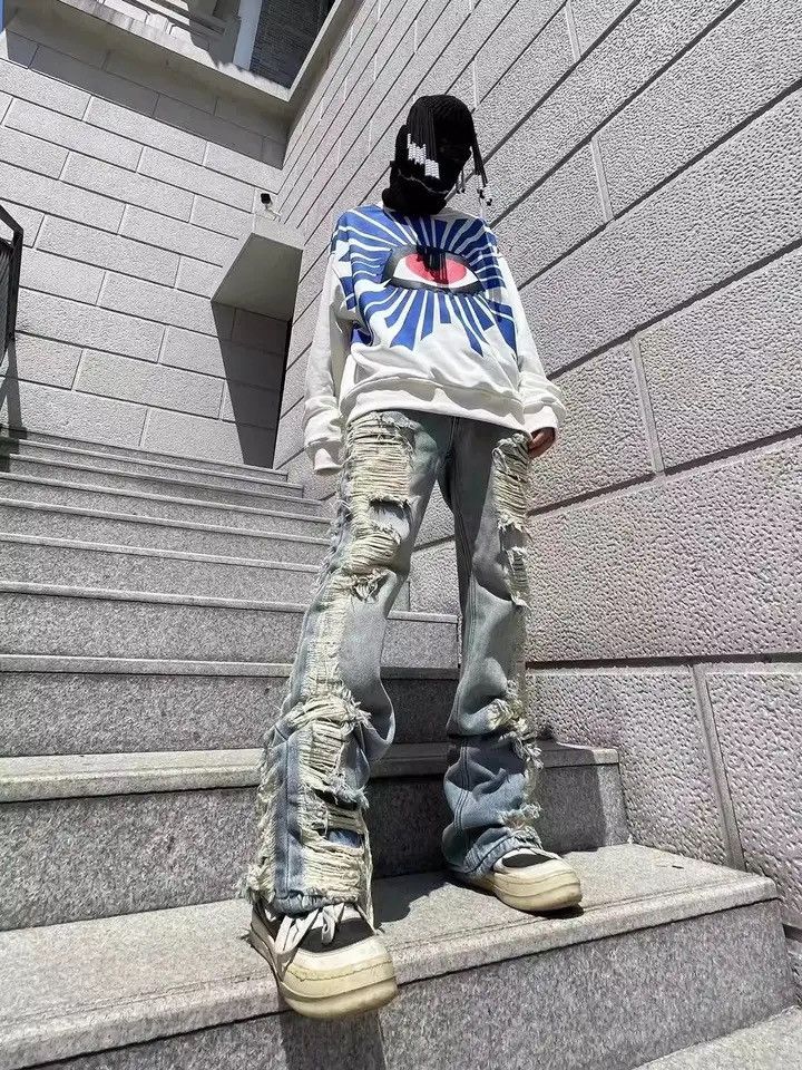 Designer × Vintage Ripped grunge flared damaged distressed washed jeans Size US 32 / EU 48 - 3 Thumbnail