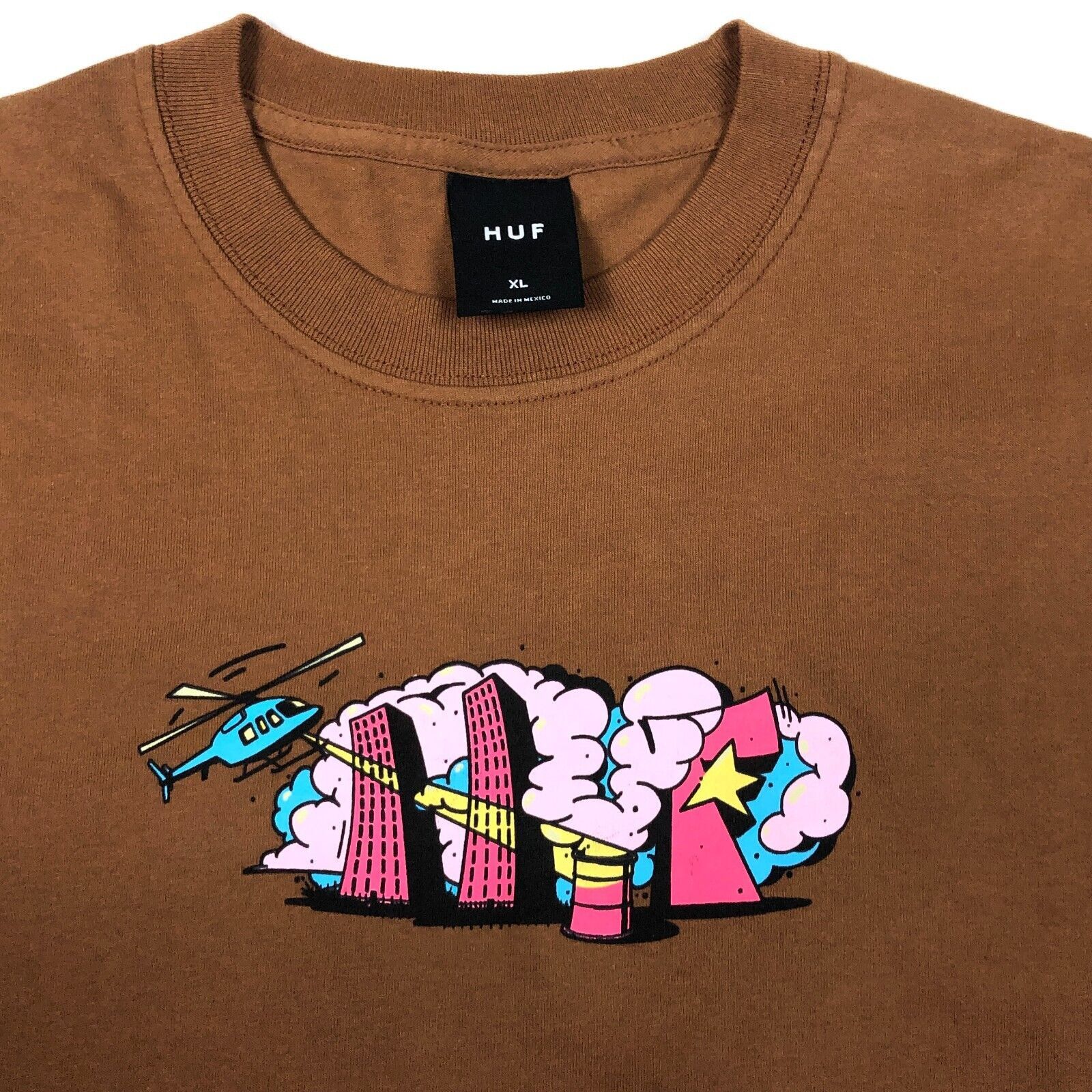 Huf Huf Helicopter Building Skyline Street Level Brown T Shirt Size US XL / EU 56 / 4 - 2 Thumbnail