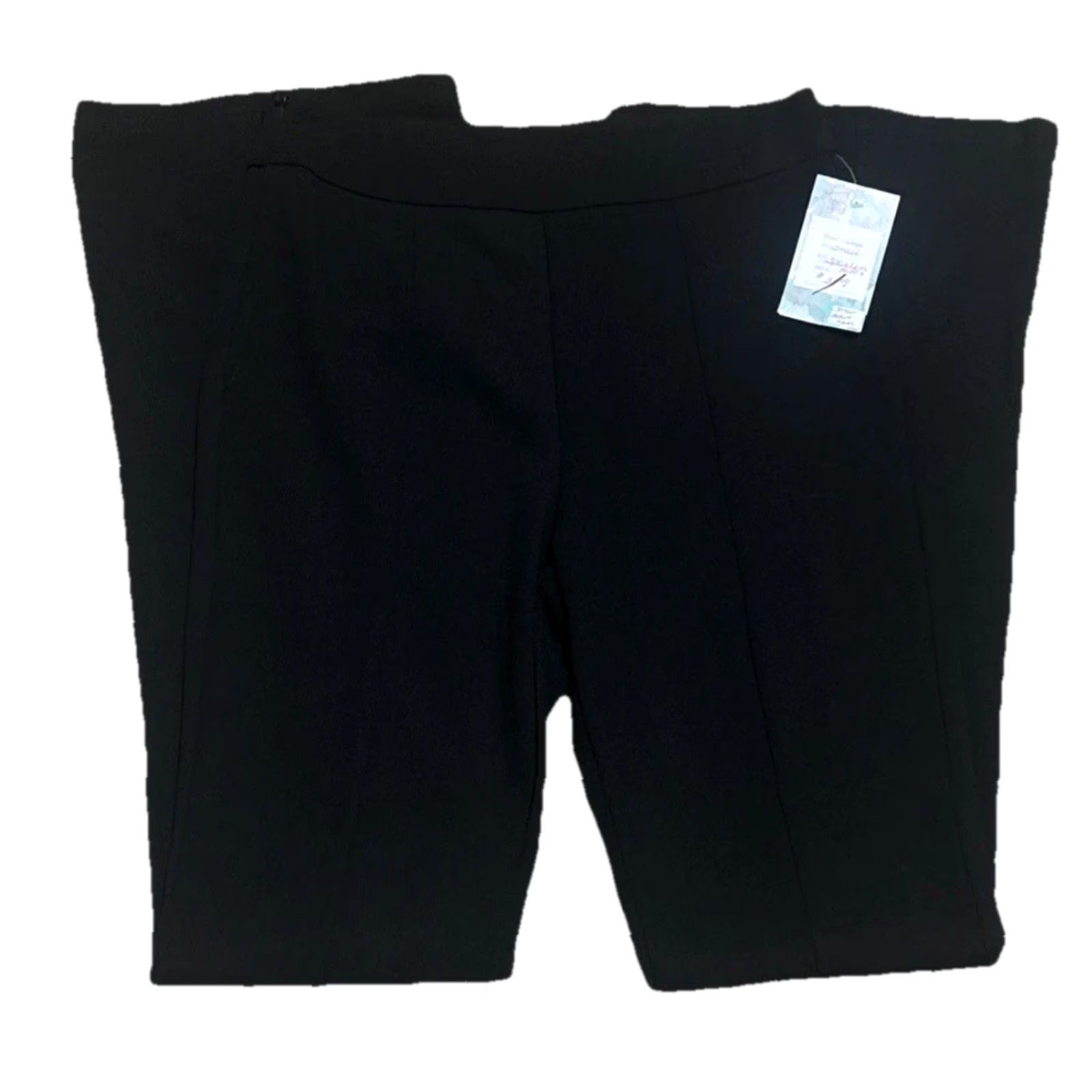 Vintage Boutique Dress Pants Womens S Black 26x33 High Rise Flared Flat Front Stretch Inseam 33 Casual Workwear Formal NWT Size 28" / US 6 / IT 42 - 2 Thumbnail