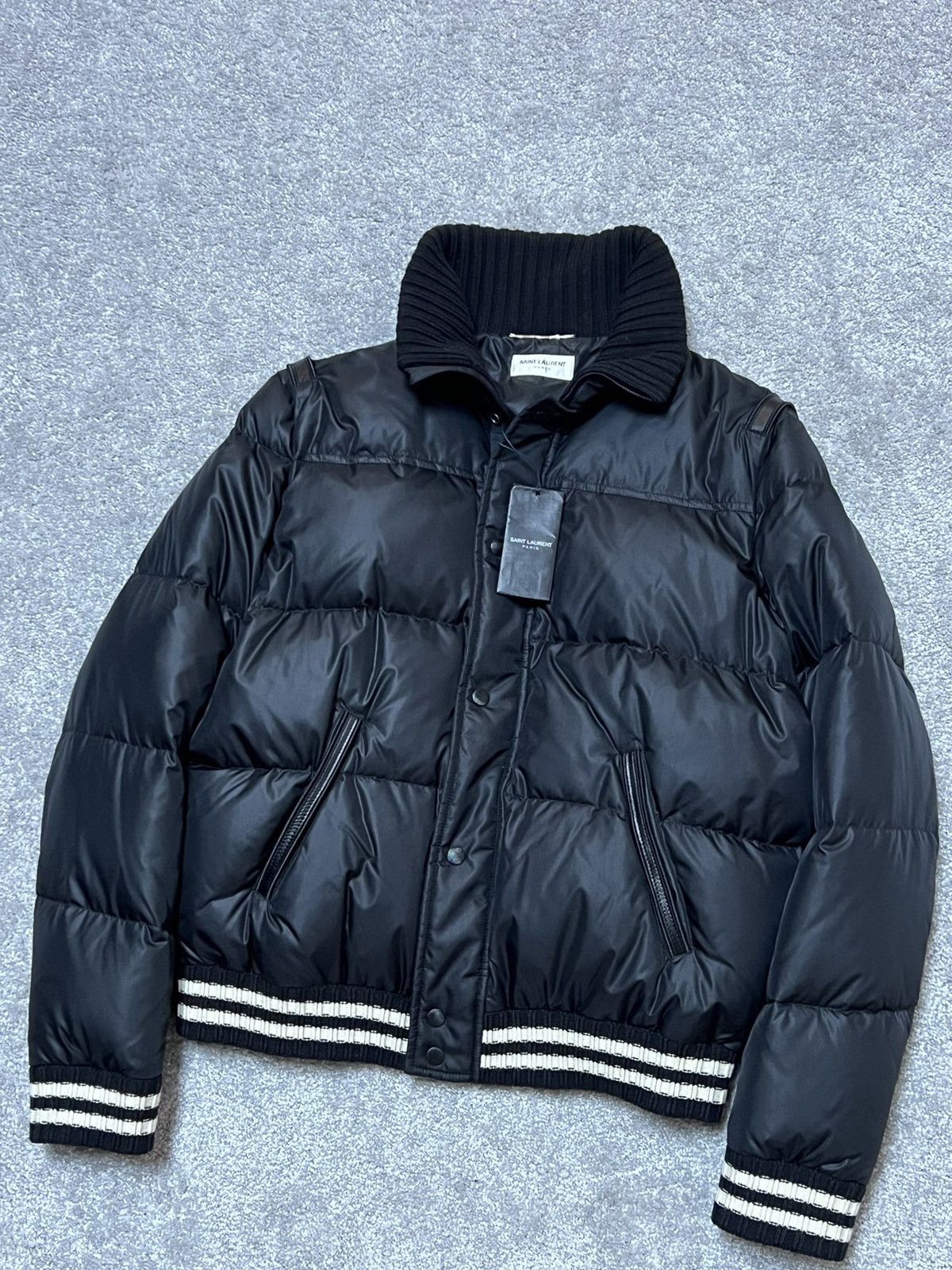 Saint Laurent Paris Saint Laurent Padded Stripe-Trim Puffer Jacket Size US L / EU 52-54 / 3 - 3 Thumbnail
