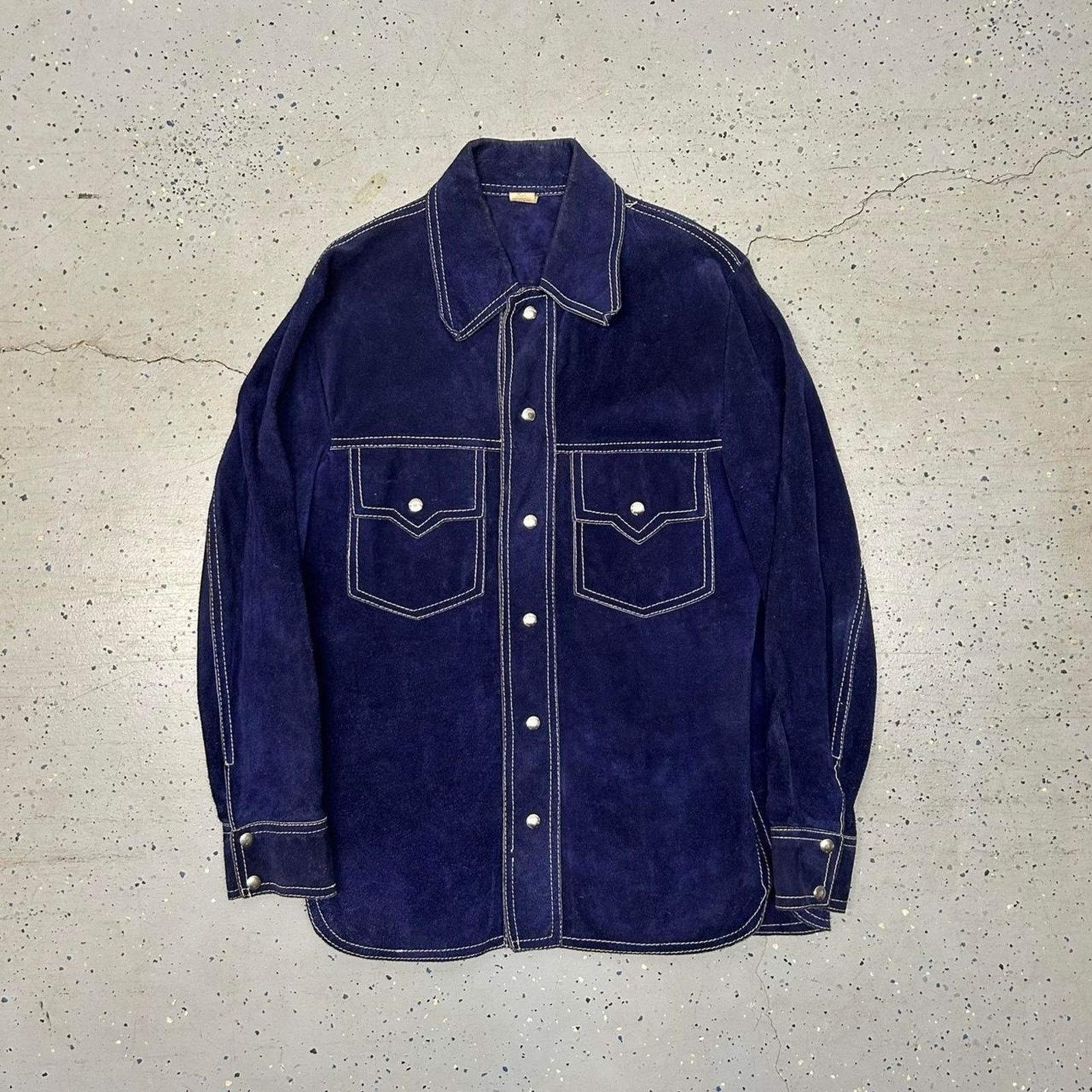 Other VTG 60s/70s Navy blue suede leather western pearl snap shirt Size US L / EU 52-54 / 3 - 1 Thumbnail
