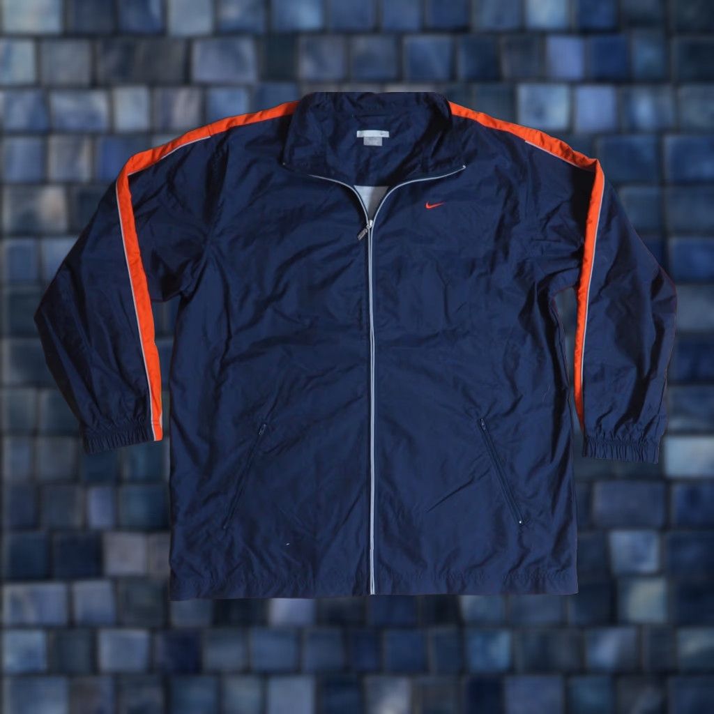 Nike VINTAGE Nike Navy Blue Orange Full Zip Nylon Mini Swoosh Jacket Mens 2XL Size US XXL / EU 58 / 5 - 1 Thumbnail