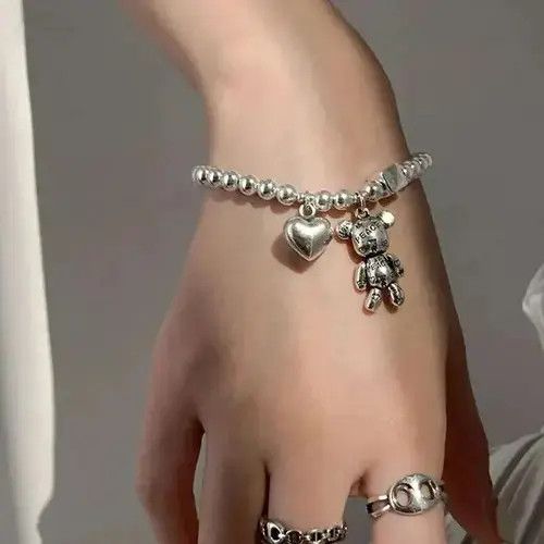 Japanese Brand × Jewelry Trendy Bear Animal & Love Heart Silver Charm Bracelets Size ONE SIZE - 4 Thumbnail