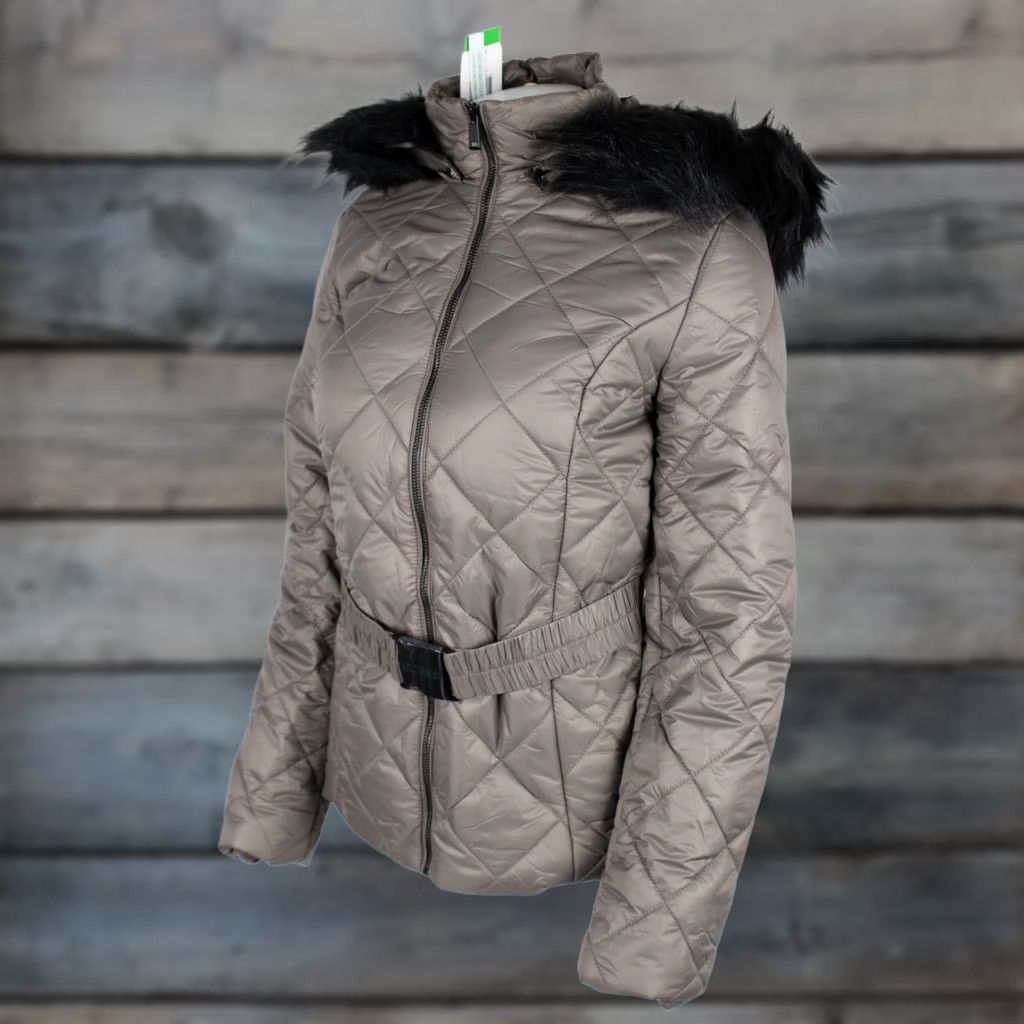 Guess Guess Women's Eco Zaila Puffer Jacket Hooded Belted Equestrian Brown Jacket Size S / US 4 / IT 40 - 1 Thumbnail