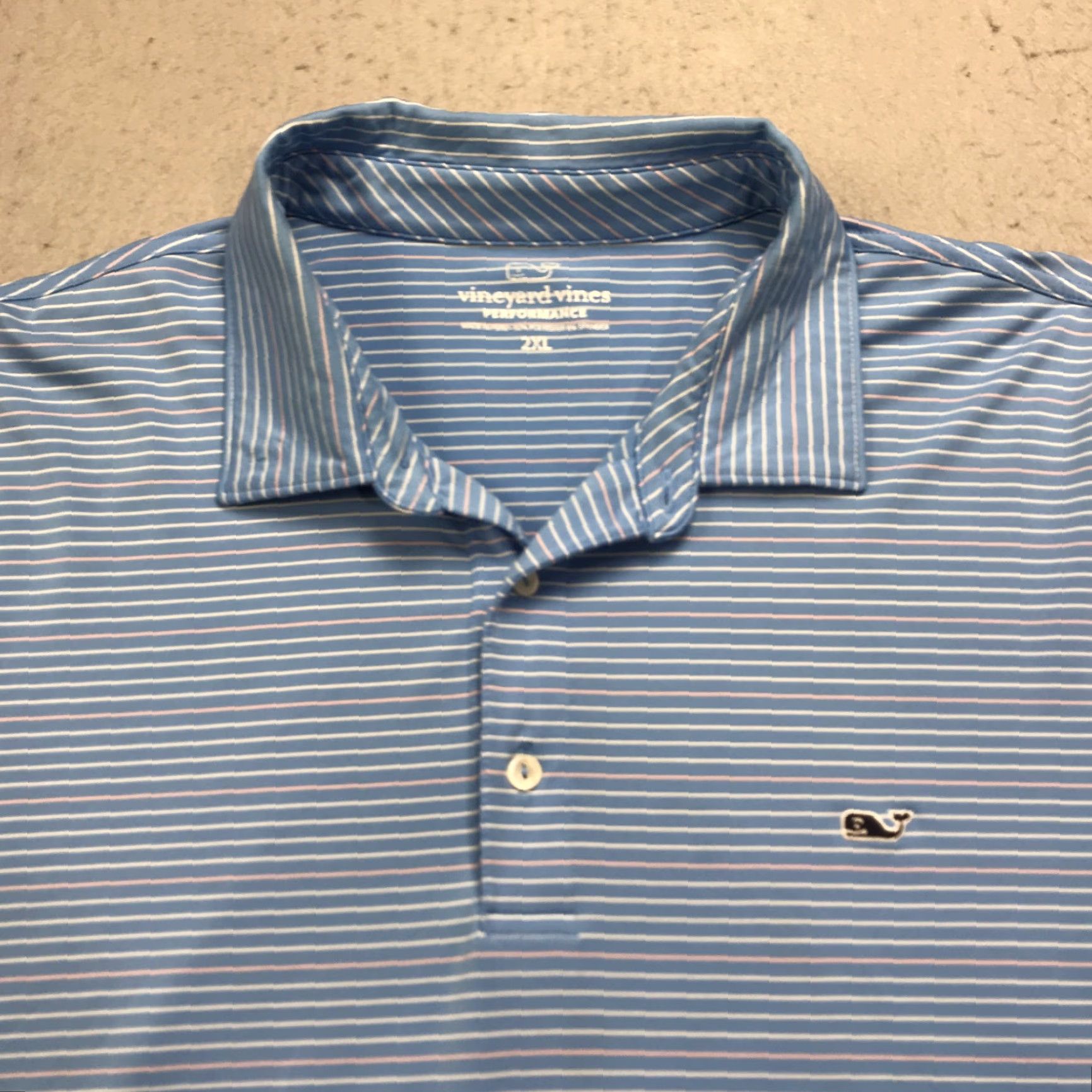 Vineyard Vines Vineyard Vines Polo Shirt Mens 2XL Blue Pink Stretch Striped Performance Golf Shirt Size US XXL / EU 58 / 5 - 2 Thumbnail