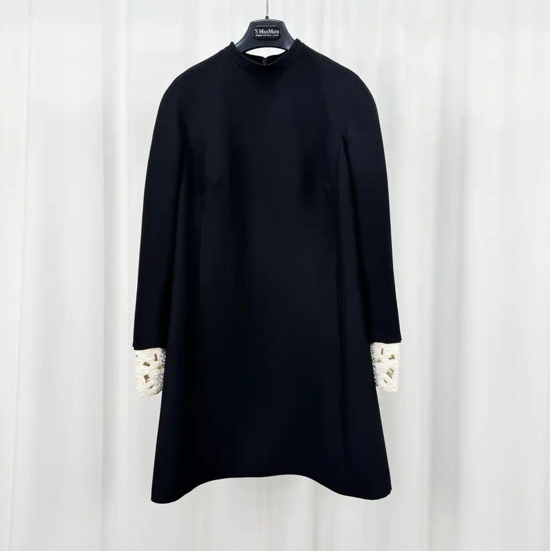 Valentino Valentino Black Wool Blend Long Sleeve Dress 0089 Size L / US 10 / IT 46 - 1 Thumbnail