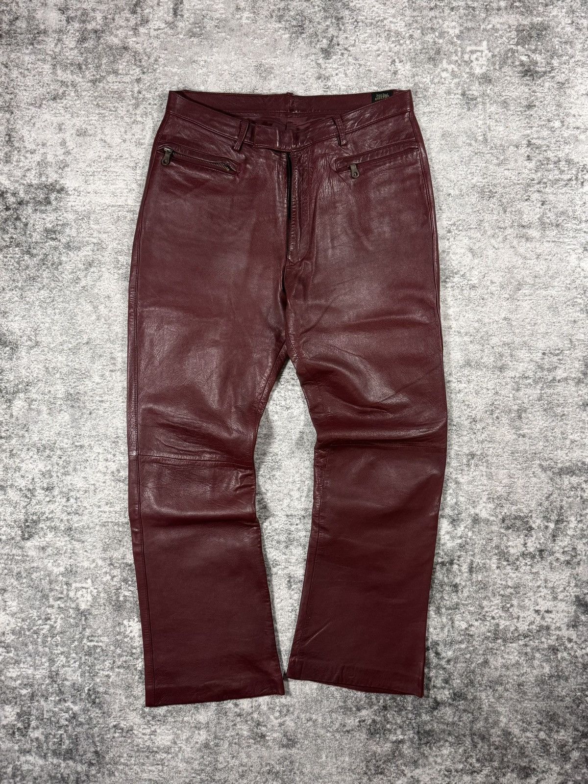 2000s Jean Paul Gaultier Burgundy Lamb Leather Flare Pants