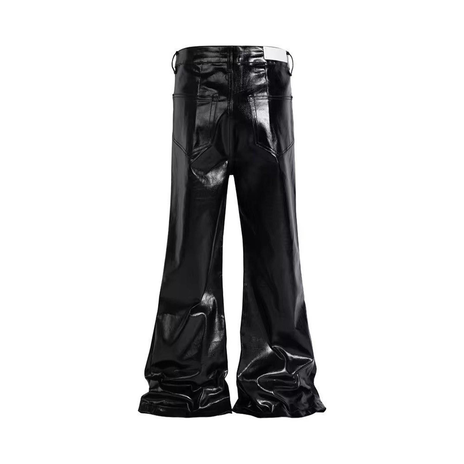 Japanese Brand Glossy Oversized Wide Leg Black Faux Leather Jeans Size US 32 / EU 48 - 4 Thumbnail