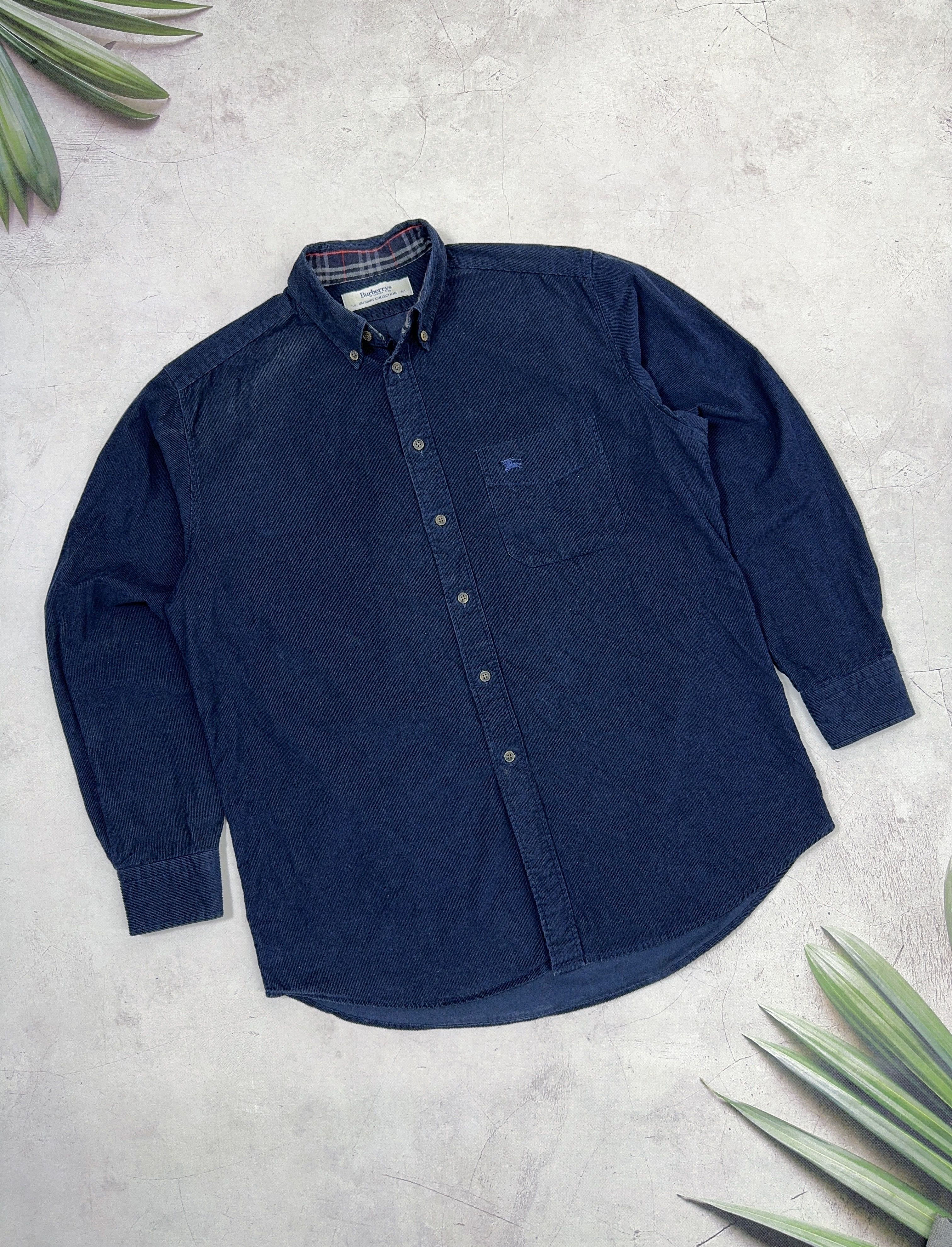Burberry × Vintage Burberrys Corduroy Shirt Dark Blue & Nova Check Cuffs Size US L / EU 52-54 / 3 - 1 Thumbnail