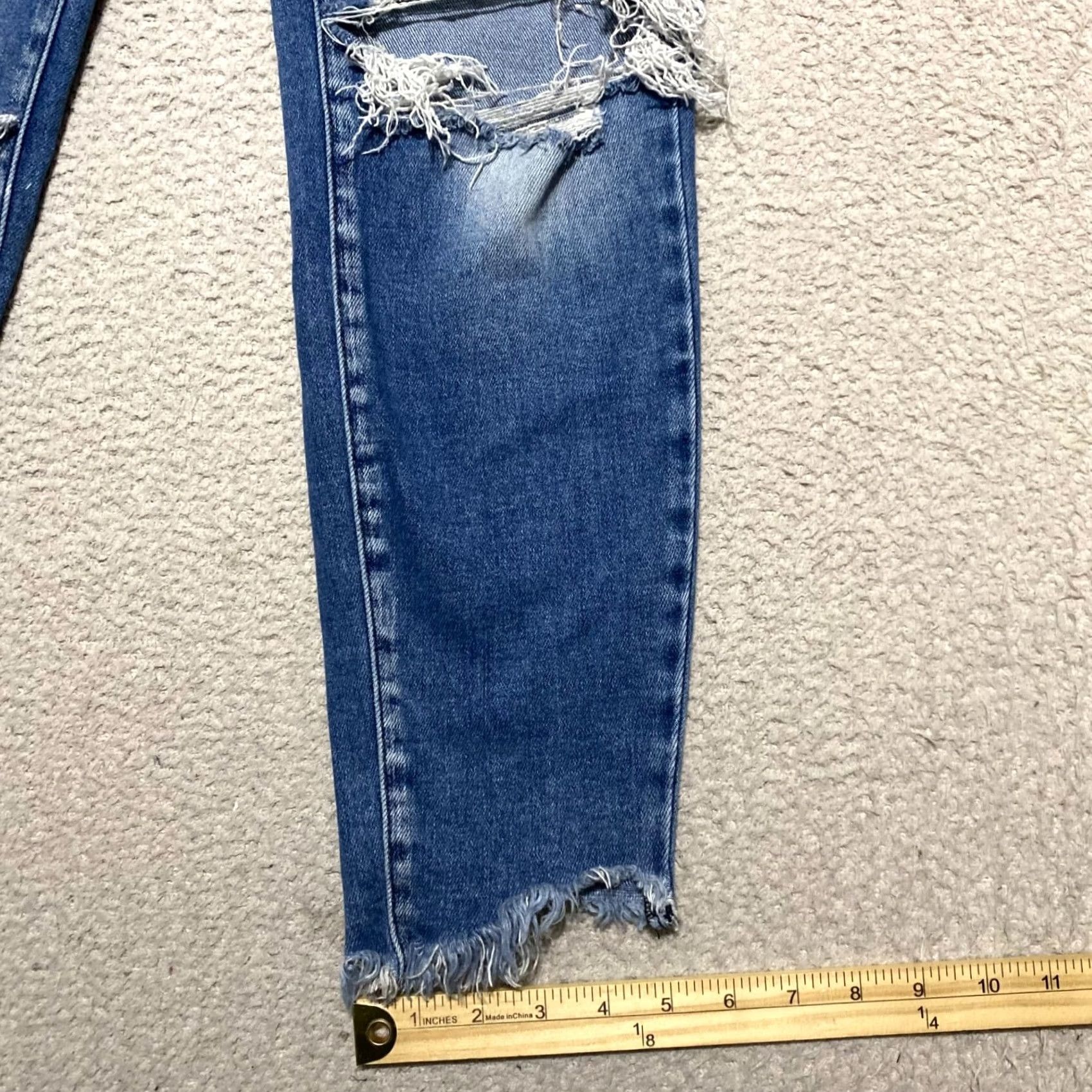 Vintage KanCan Womens Jeans Blue Denim Medium Wash Skinny Raw Hem Distress High Rise Size 11 Size 32" / US 10 / IT 46 - 5 Thumbnail