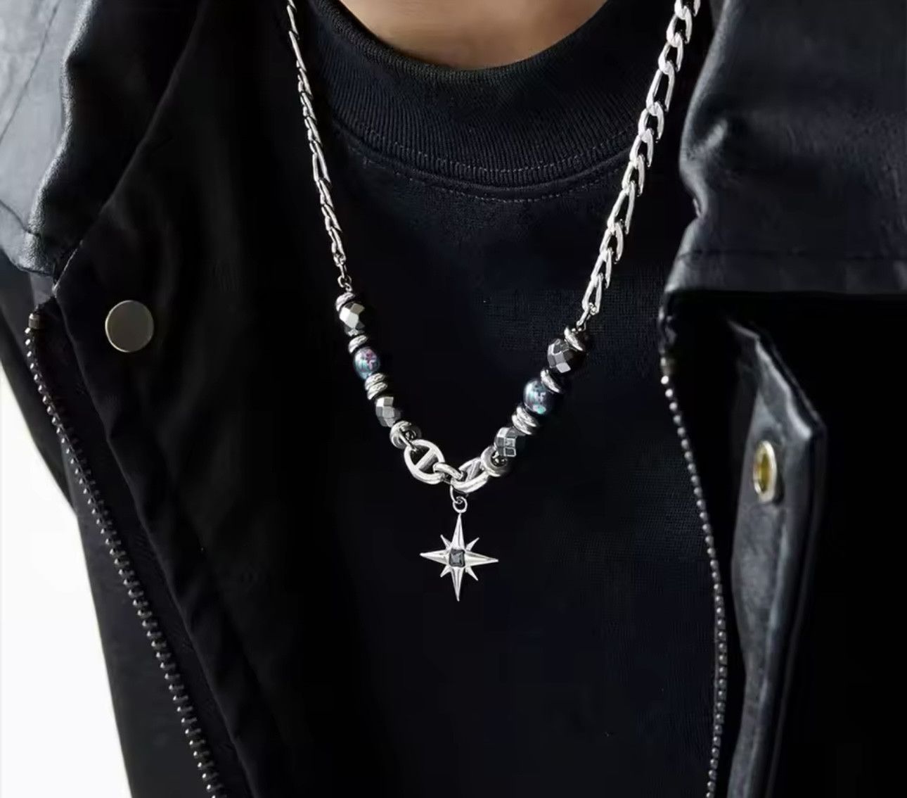 Jewelry Titanium Steel Obsidian Star Necklace Size ONE SIZE - 6 Thumbnail