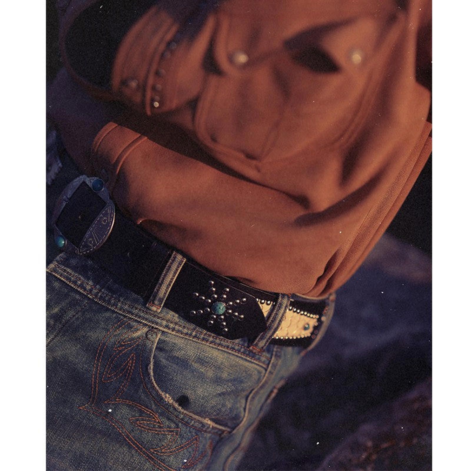 Japanese Brand Handmade Veg-Tan Belt – Western Style, Braided & Rivets Size ONE SIZE - 3 Thumbnail