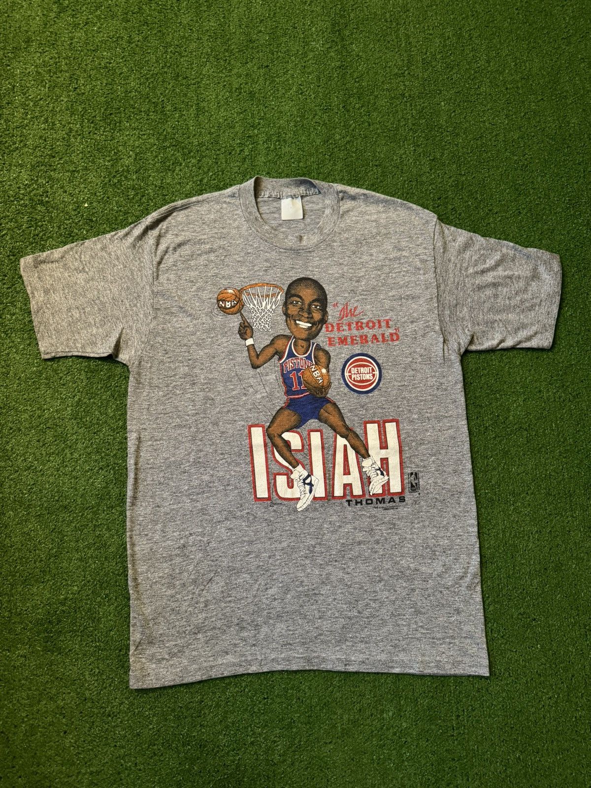 image of Vintage 1989 Nba Isiah Thomas Detroit Pistons Nba Shirt in Grey, Men's (Size Large)