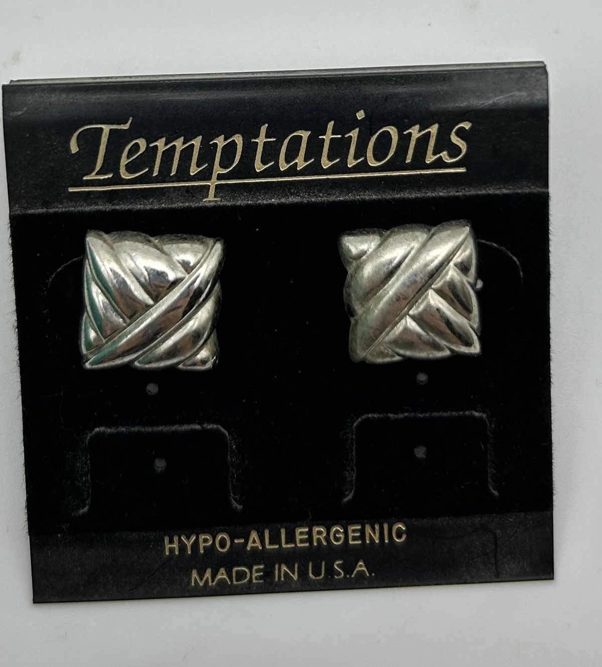 Other Vintage Silver Tone Unisex Quilted Square Stud Earrings Size ONE SIZE - 4 Thumbnail