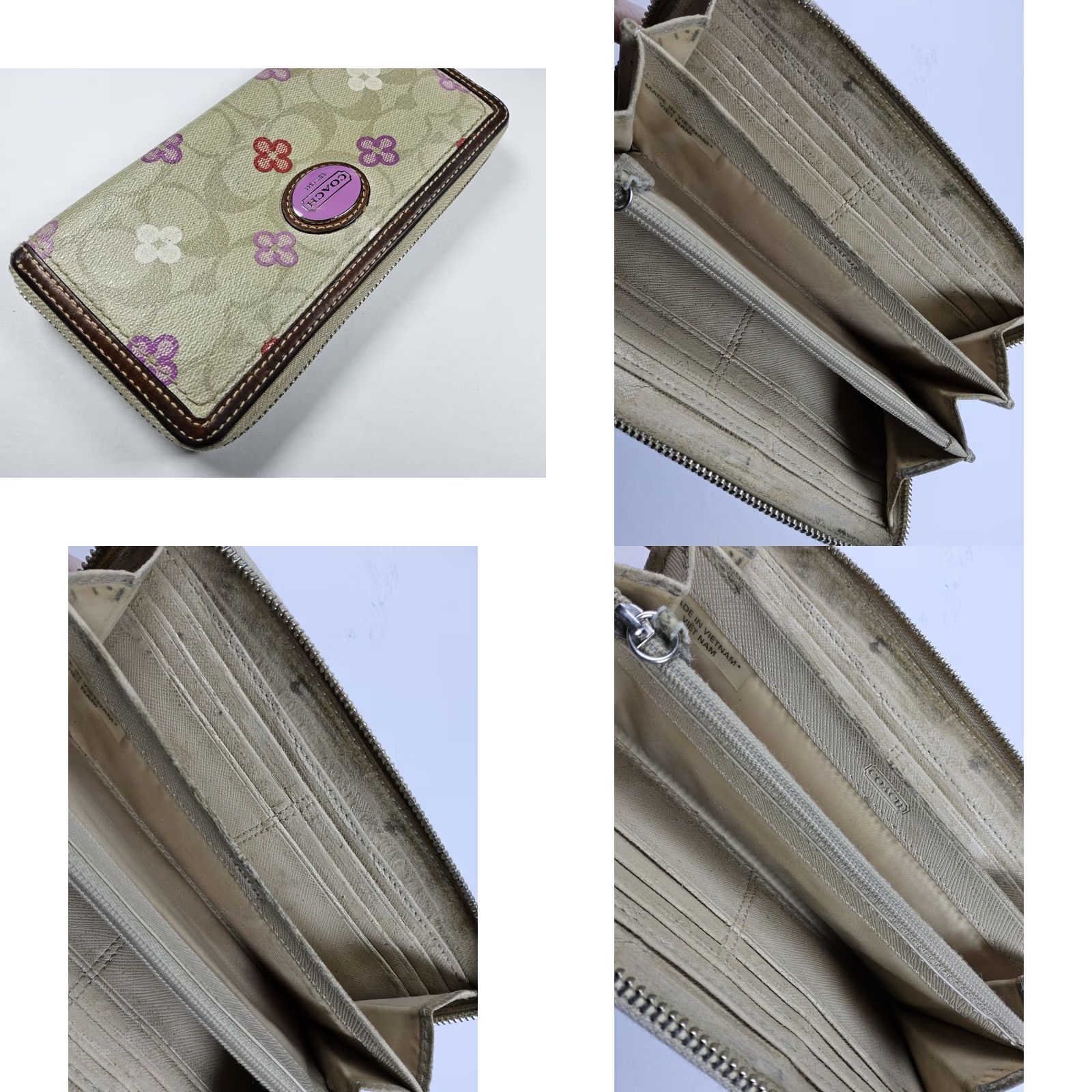 Coach Coach Wallet Zip Around Beige Floral Accordion DAMAGED Size ONE SIZE - 8 Thumbnail