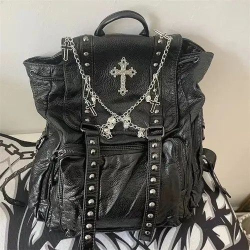 Other Goth Y2k Backpack Punk Bag artificial leather cross Skeleton Size ONE SIZE - 2 Thumbnail