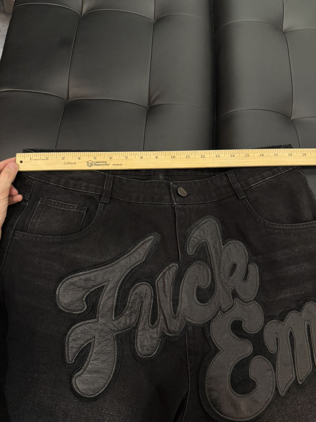 Other Fuck EM Shorts Black Denim Leather Patch Size (36) Size US 36 / EU 52 - 9 Thumbnail
