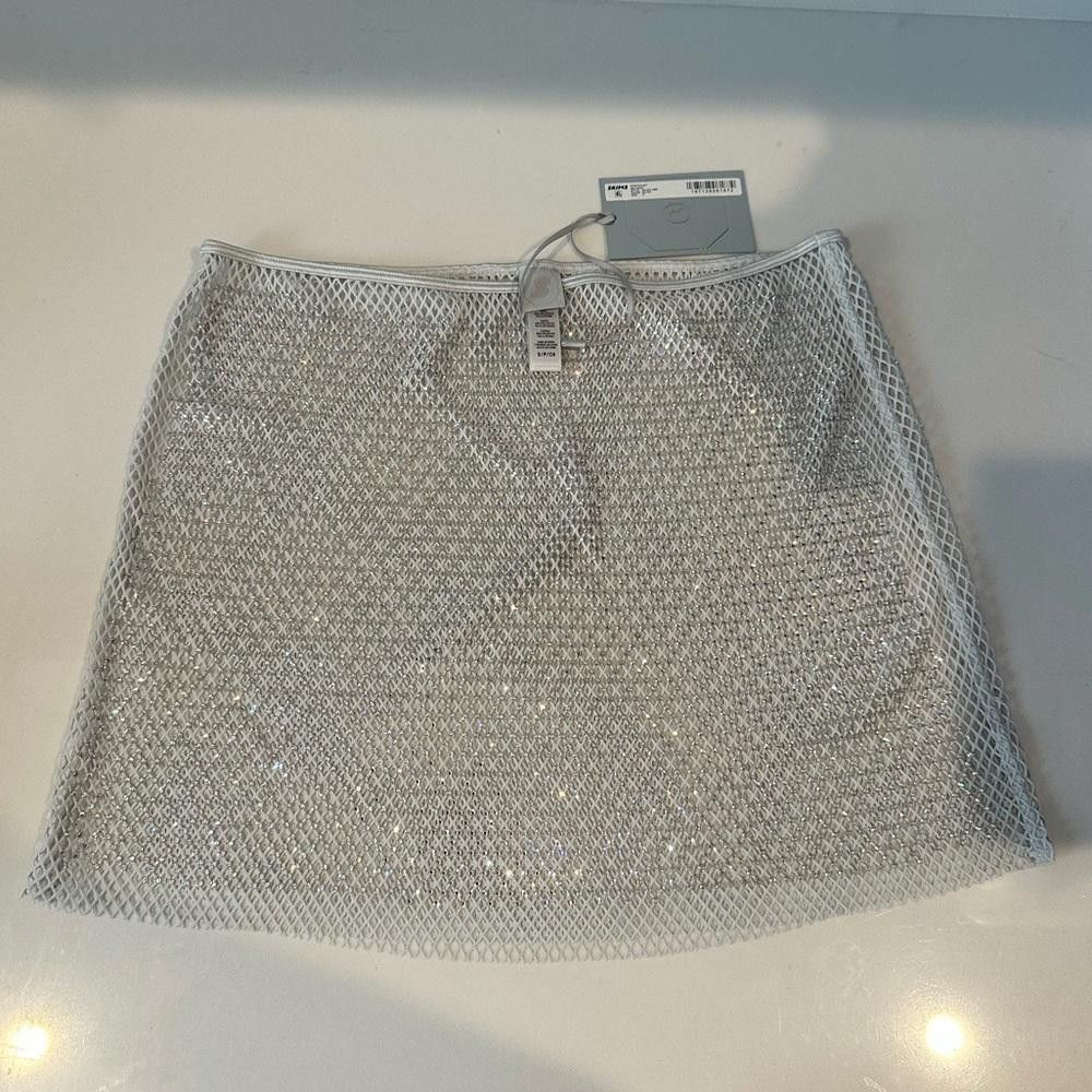 SKIMS Swarovski x Skims Stretch Net Silver Mini Skirt Small Size 27" / US 4 / IT 40 - 4 Thumbnail