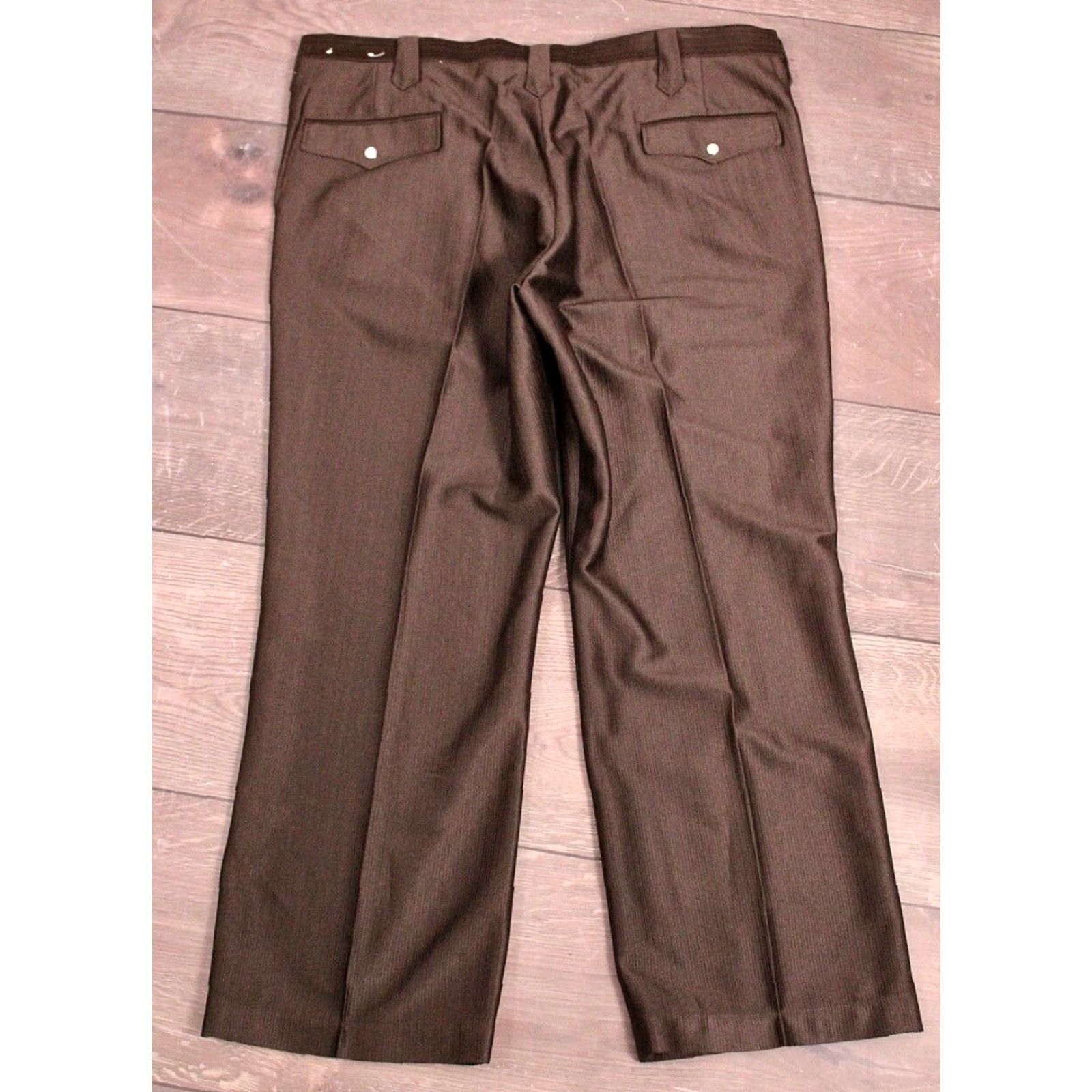 Vintage VINTAGE Men’s VTG 1970s Dark Brown Shiny Polyester Western Pearl Snap Pants Sz 42 70s California Laredo Polyester Brown 70s Western Mens Size US 42 / EU 58 - 3 Thumbnail