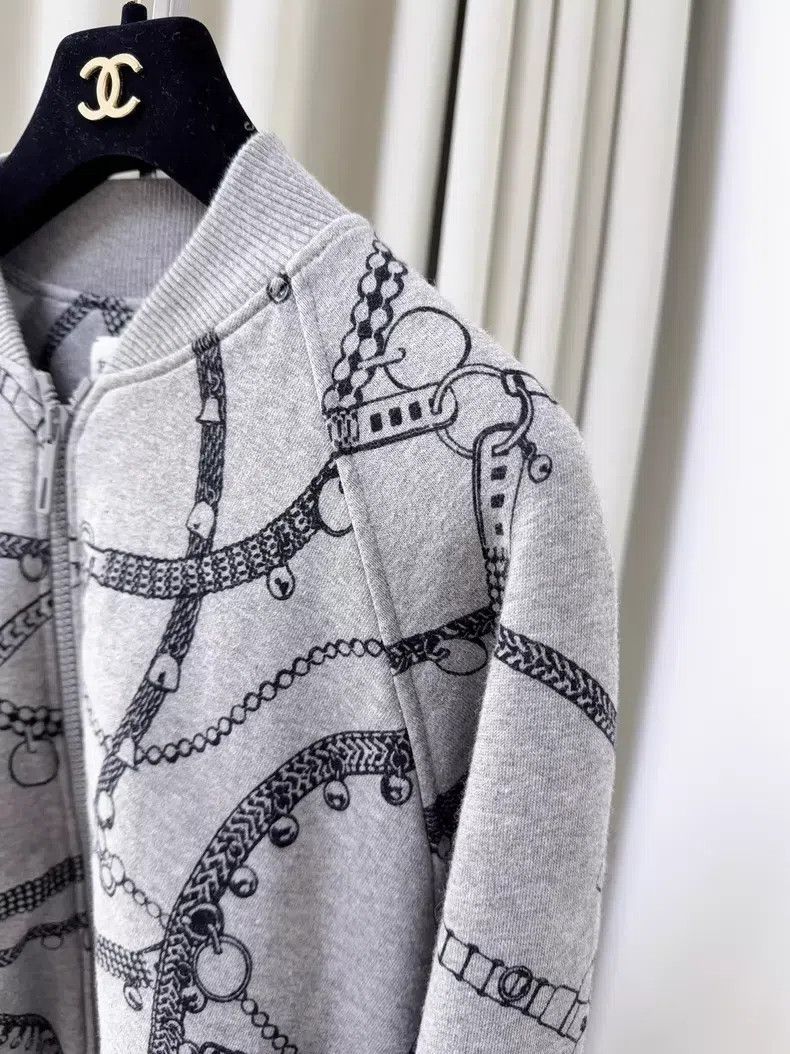 Hermes Hermes Grey Chain Print Pilot Zip-Up Hooded Sweatshirt Jac Size XS / US 0-2 / IT 36-38 - 4 Thumbnail