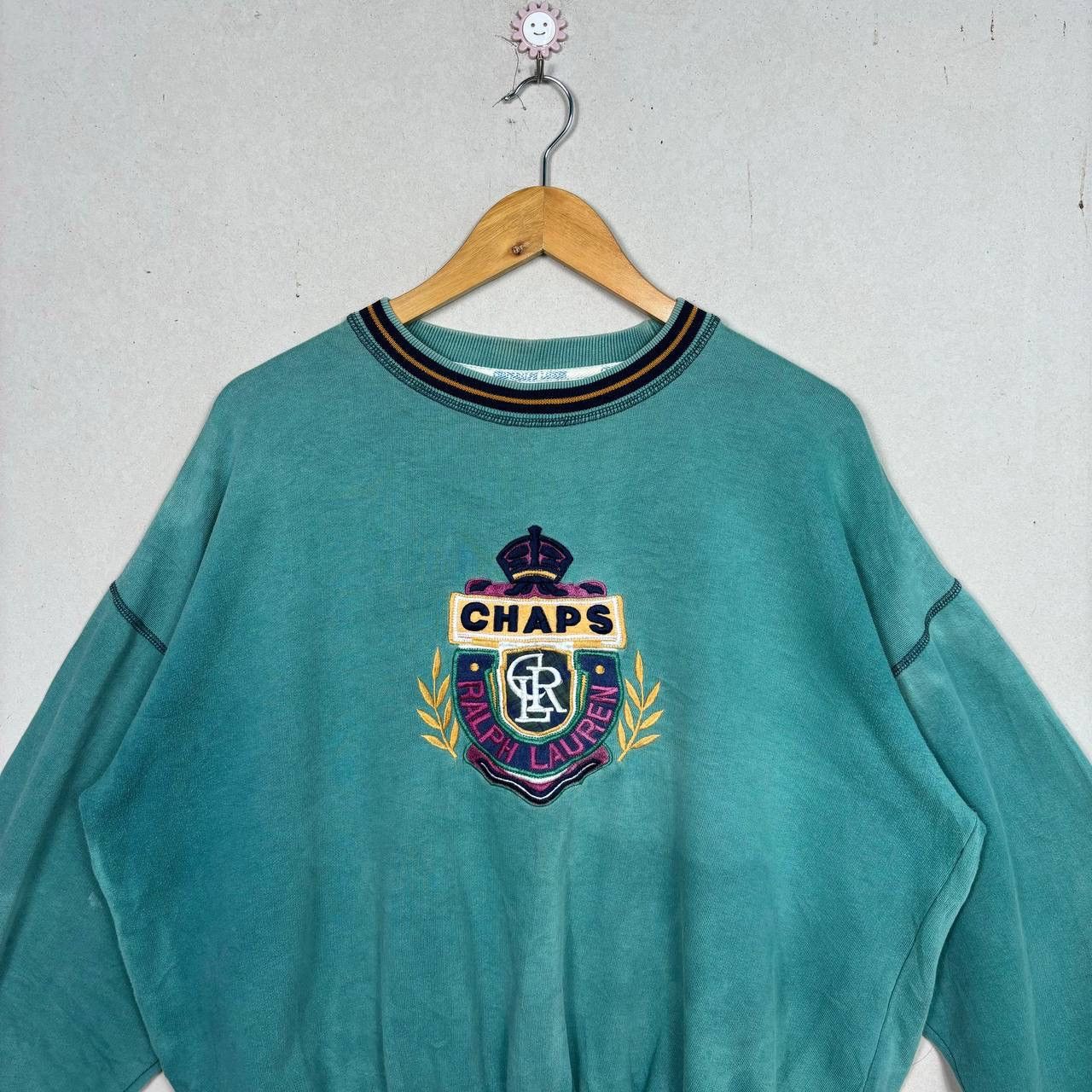 Chaps Ralph Lauren × Vintage Vintage 90s Chaps Ralph Lauren Sun Faded Green Sweatshirt Size US M / EU 48-50 / 2 - 3 Thumbnail