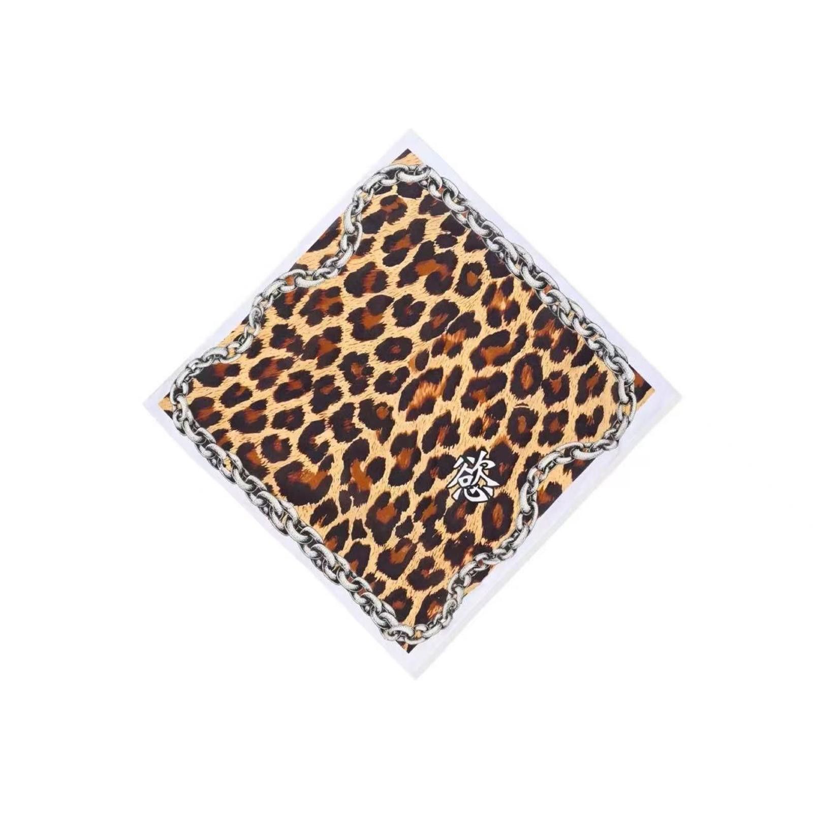 Japanese Brand Y2k Leopard Print Scarf Bandana Chain Border Chinese “Yù” Size ONE SIZE - 4 Thumbnail