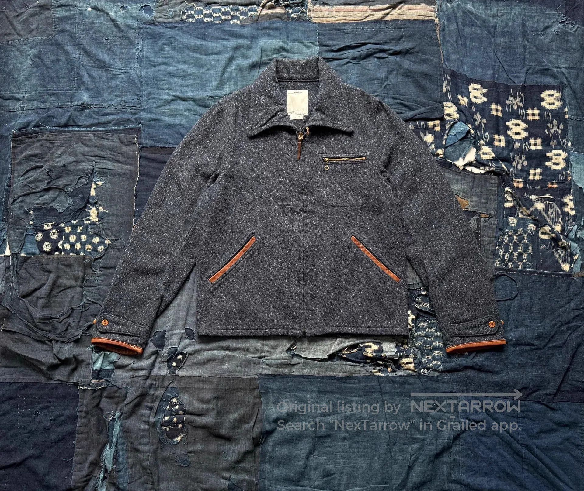 Visvim Gray Collared Zip-Up Jacket with Leather Trim - Size L. Size US L / EU 52-54 / 3 - 1 Thumbnail