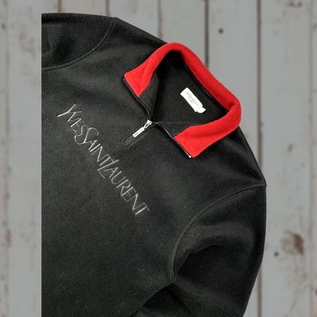 Yves Saint Laurent VINTAGE Yves Saint Laurent Logo Fleece 1/4 Zip Jacket Men Size L Black Big Logo Jacket Size US L / EU 52-54 / 3 - 1 Thumbnail