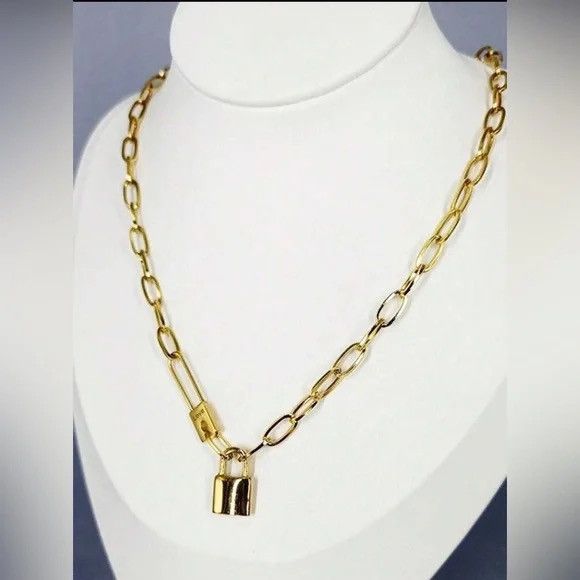Gold Plated Stainless Steel Lock Pendant Necklace