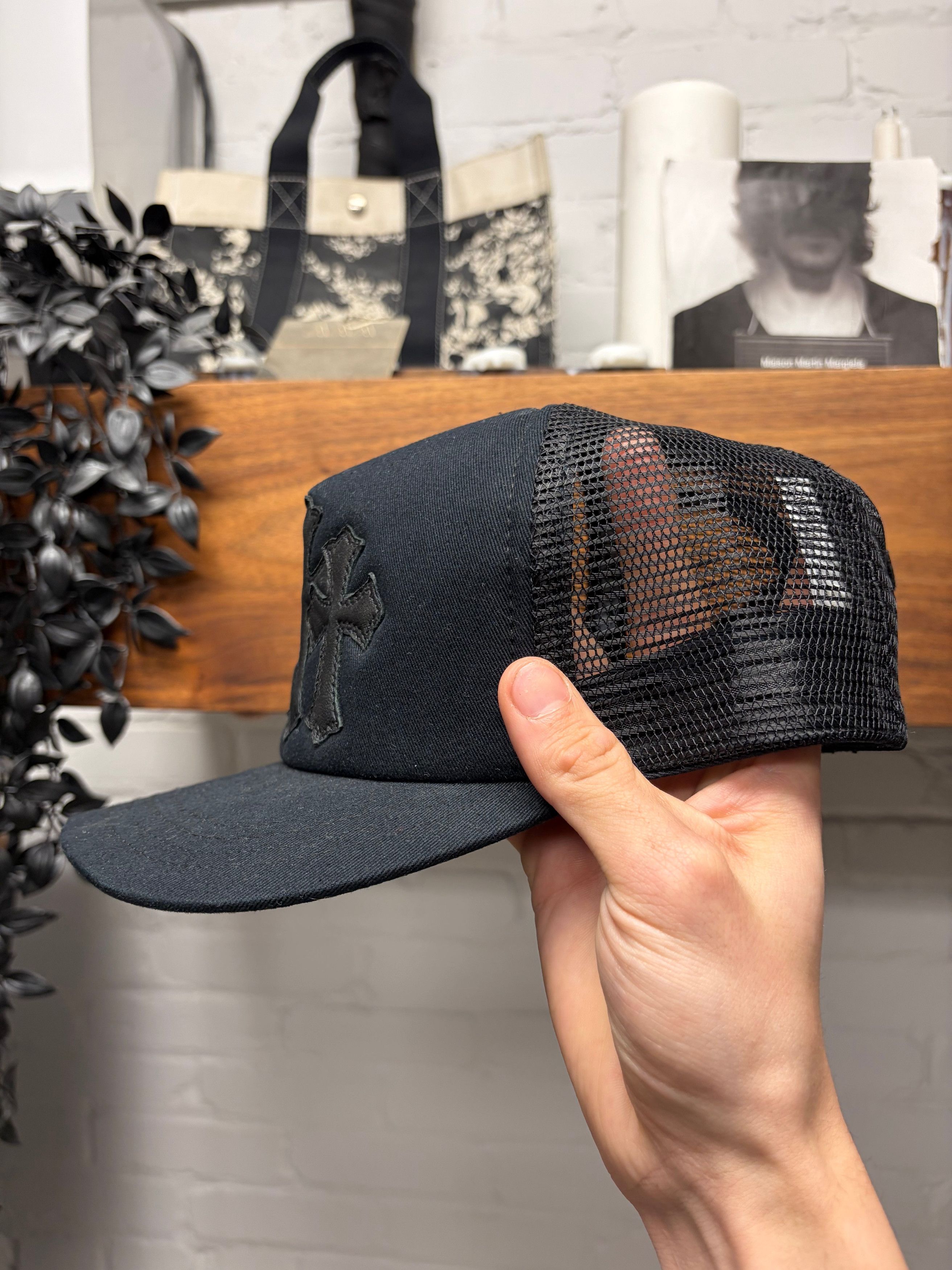 Chrome Hearts Chrome Hearts ‘Cemetery’ Black Leather Cross Patch Trucker Hat Size ONE SIZE - 4 Thumbnail