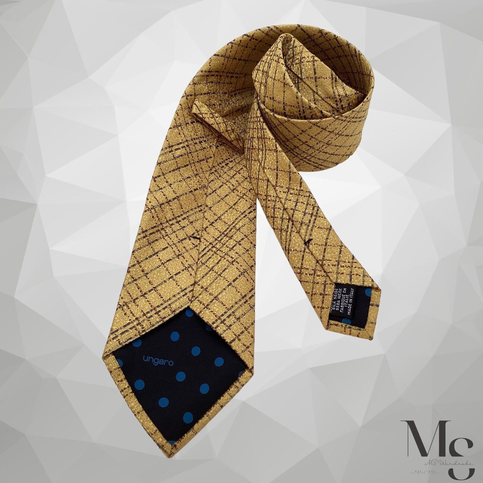 Ungaro Paris UNGARO Gold PLaid Silk Tie Made In Italy W: 3.5" EX COND Size ONE SIZE - 1 Thumbnail