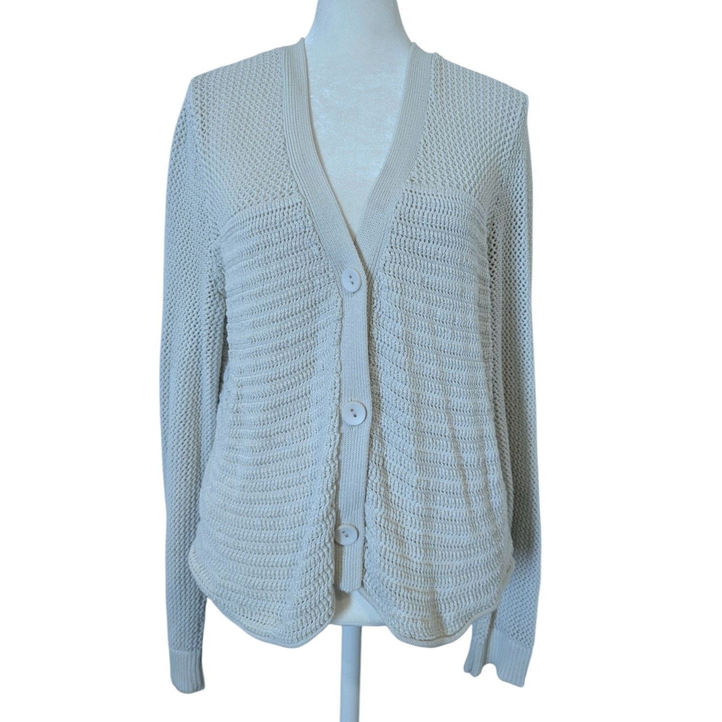 Other Weekend Los Angeles Iman Ivory Knit Button Down Cardigan Size L / US 10 / IT 46 - 3 Thumbnail