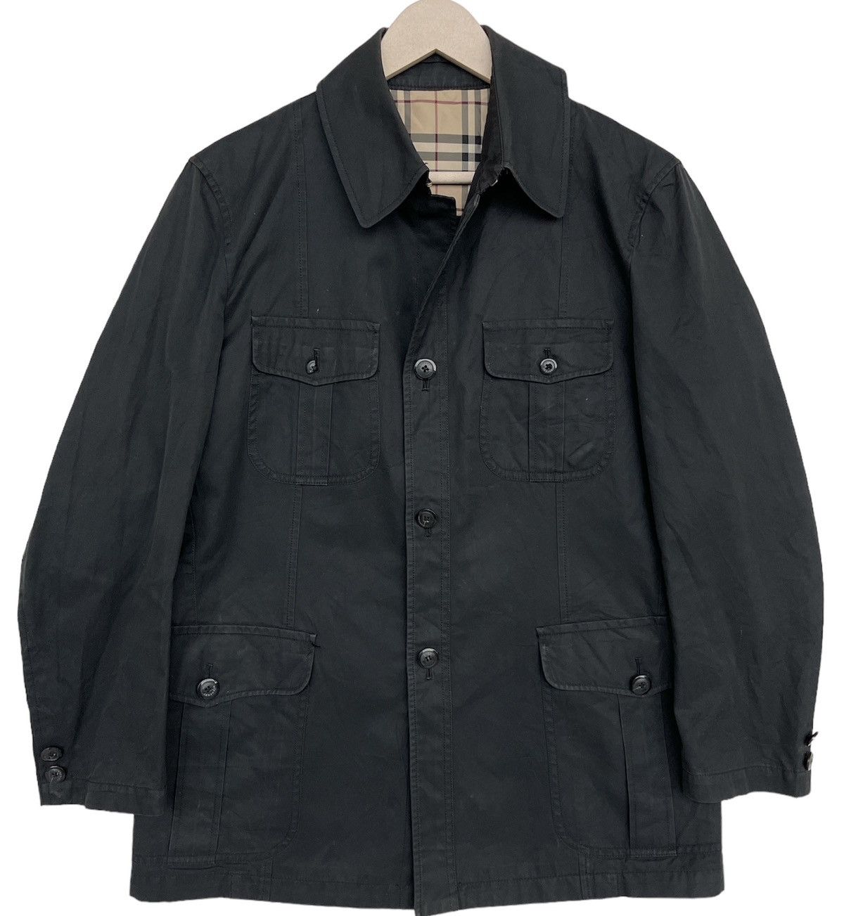 Vintage Burberry London Button Up Black Jacket