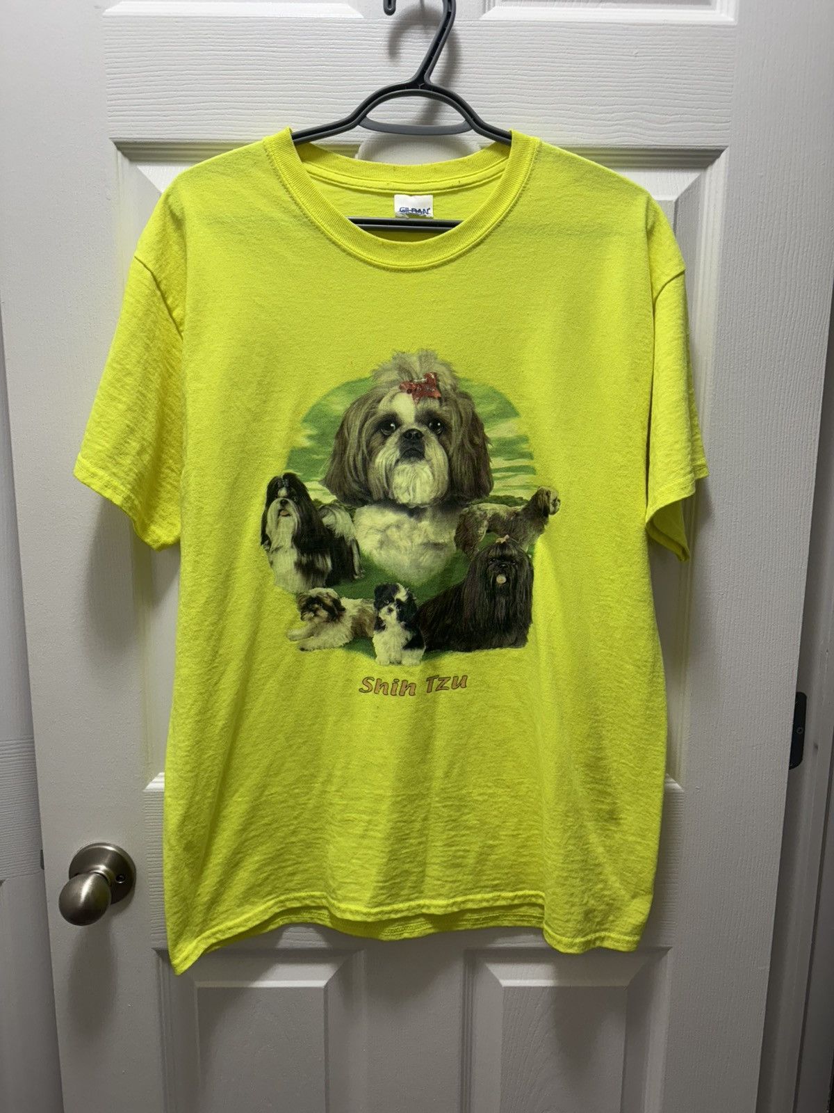 Gildan × Vintage Gildan Shih Tzu Dog Custom Shirt Vintage Highlighter Yellow Size US L / EU 52-54 / 3 - 1 Thumbnail