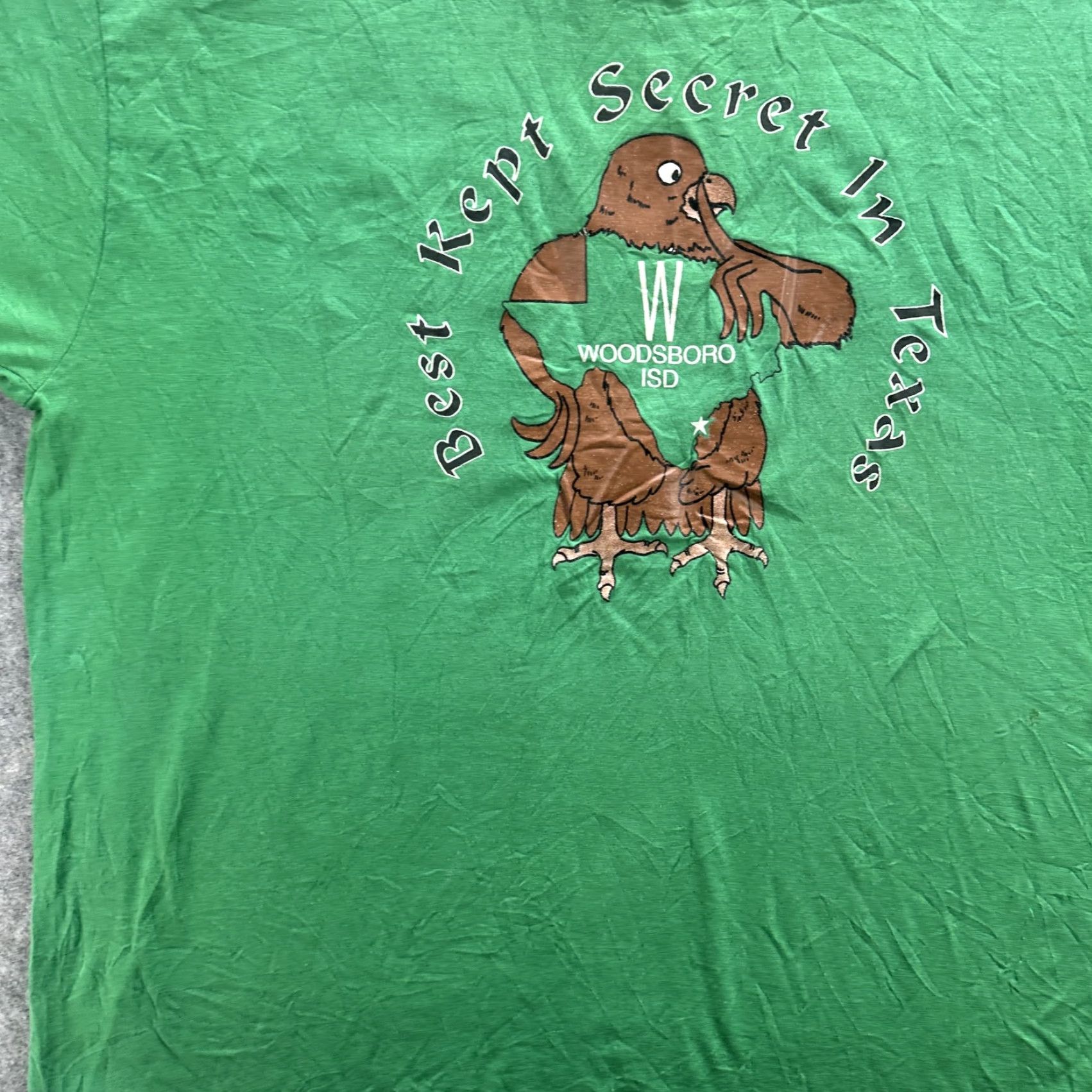 Fruit Of The Loom VINTAGE Woodsboro ISD Shirt Mens 2XL Green Best Kept Secret Texas Eagle 90s Tee Size US XXL / EU 58 / 5 - 4 Thumbnail
