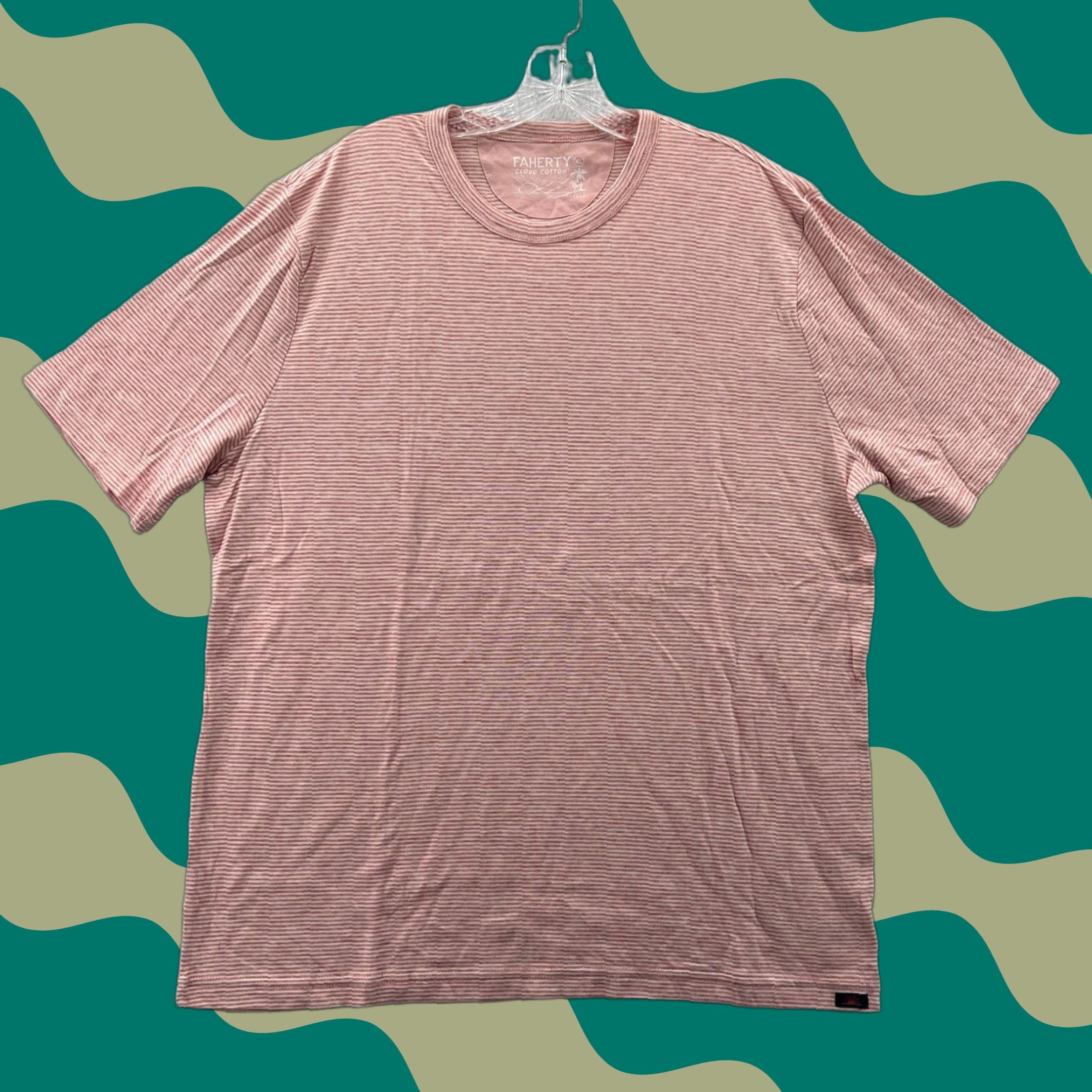Faherty Cloud Cotton Shirt XL Orange Striped Short Sleeve Tee Mens