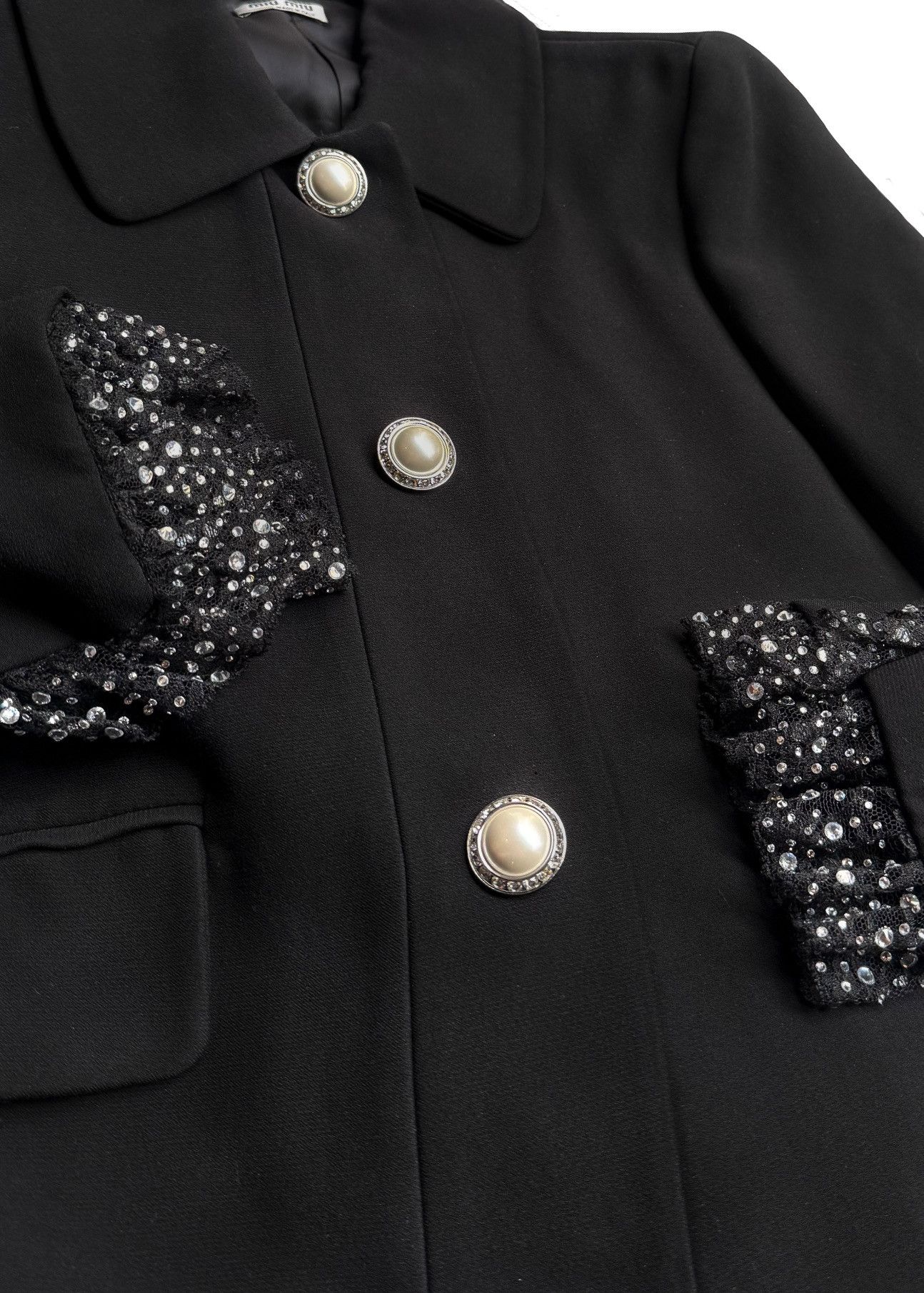 Miu Miu Miu Miu 2018 Pearl Buttons Crystal Lace Cuffs Black Blazer Size S / US 4 / IT 40 - 3 Thumbnail