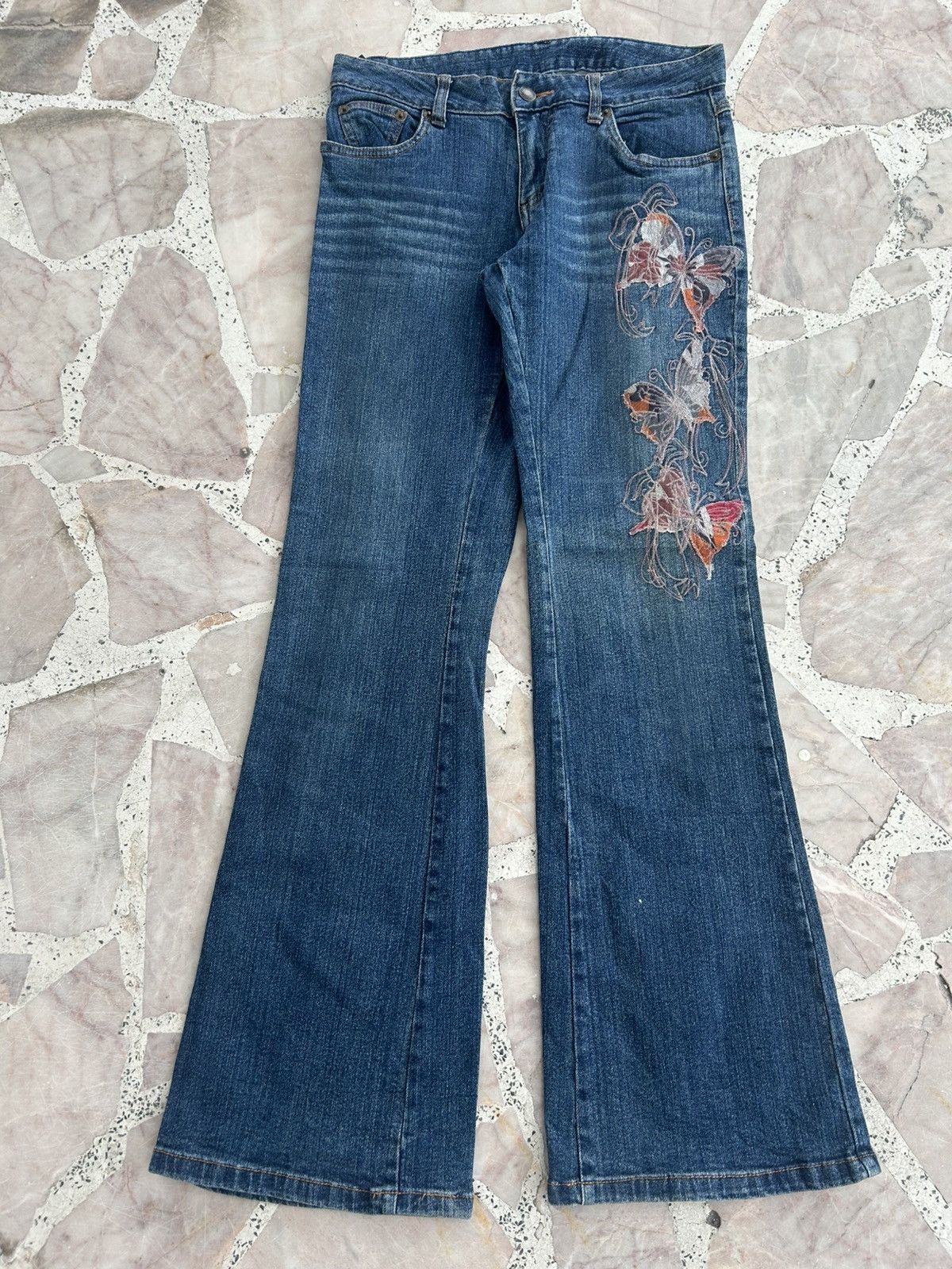 Japanese Brand Playchess Japan Flare Denim Floral Embroidered Vintage Jeans Size 29" - 1 Thumbnail