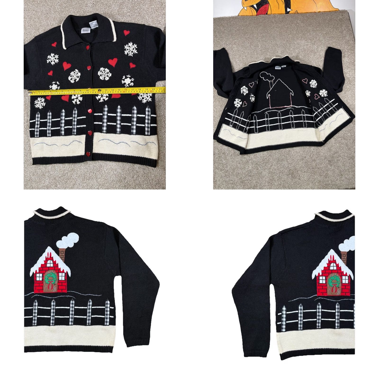 Vintage VINTAGE Jason Maxwell Cardigan Sweater Women M Black Embroidered Snowflakes & Hearts 90s Christmas Holiday Ugly Sweater Size M / US 6-8 / IT 42-44 - 8 Thumbnail