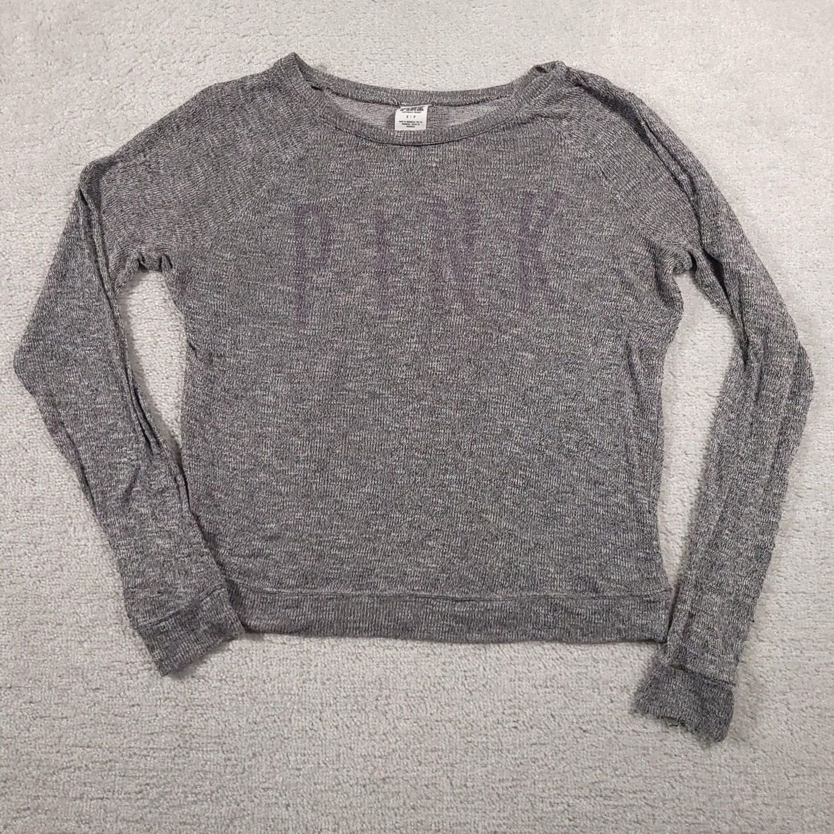 Pinko PINK Victoria's Secret Sweater Womens Small Long Sleeve Lightweight Pullover Gray Raglan Grip Logo Crew Neck Size S / US 4 / IT 40 - 2 Thumbnail