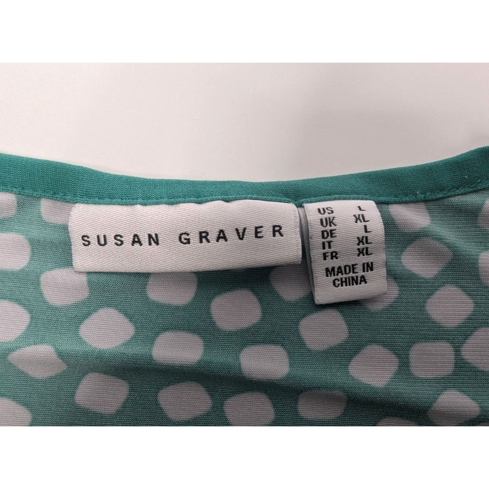 Vintage Susan Graver Blouse Womens Large Pullover Knit Green White Polka Dot Flutter Sleeve Round Neck Short Sleeve 100% Polyester Spandex Casual Workwear Size L / US 10 / IT 46 - 6 Thumbnail