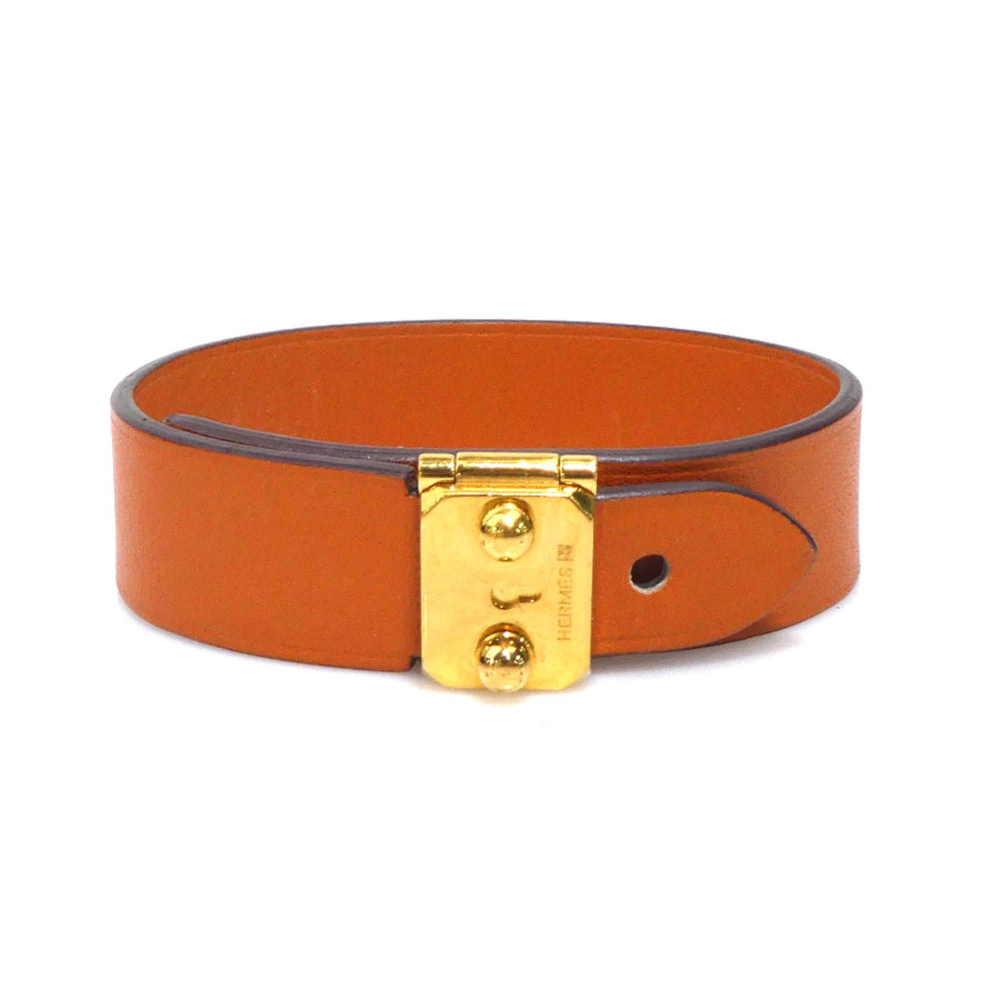 Hermes Hermes Hermès Sac Adepeche Leather Bracelet in Orange and Gold for Women, Free Shipping, r11081a Size ONE SIZE - 1 Thumbnail
