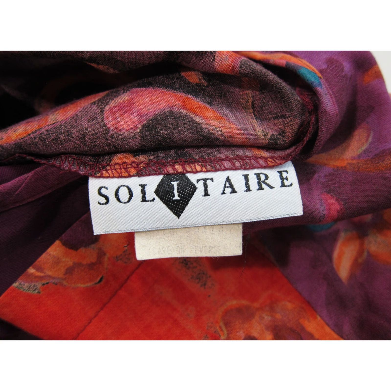 Vintage Solitaire Blouse Tunic Lagenlook Floral 100% Rayon Purple Orange 3/4 Sleeve Women Vintage L Size L / US 10 / IT 46 - 3 Thumbnail