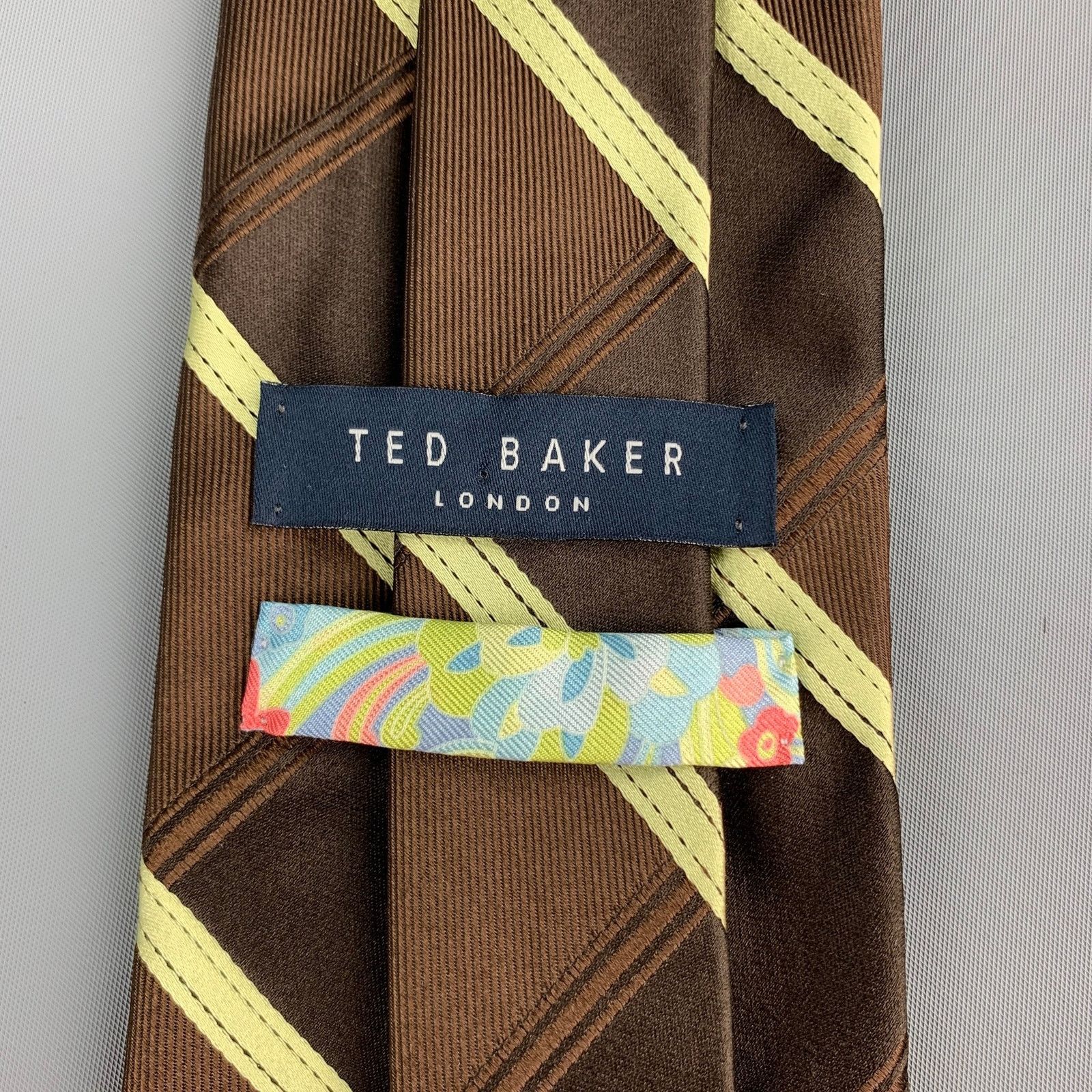 Ted Baker TED BAKER Brown & Green Diagonal Stripe Silk Tie Size ONE SIZE - 4 Thumbnail