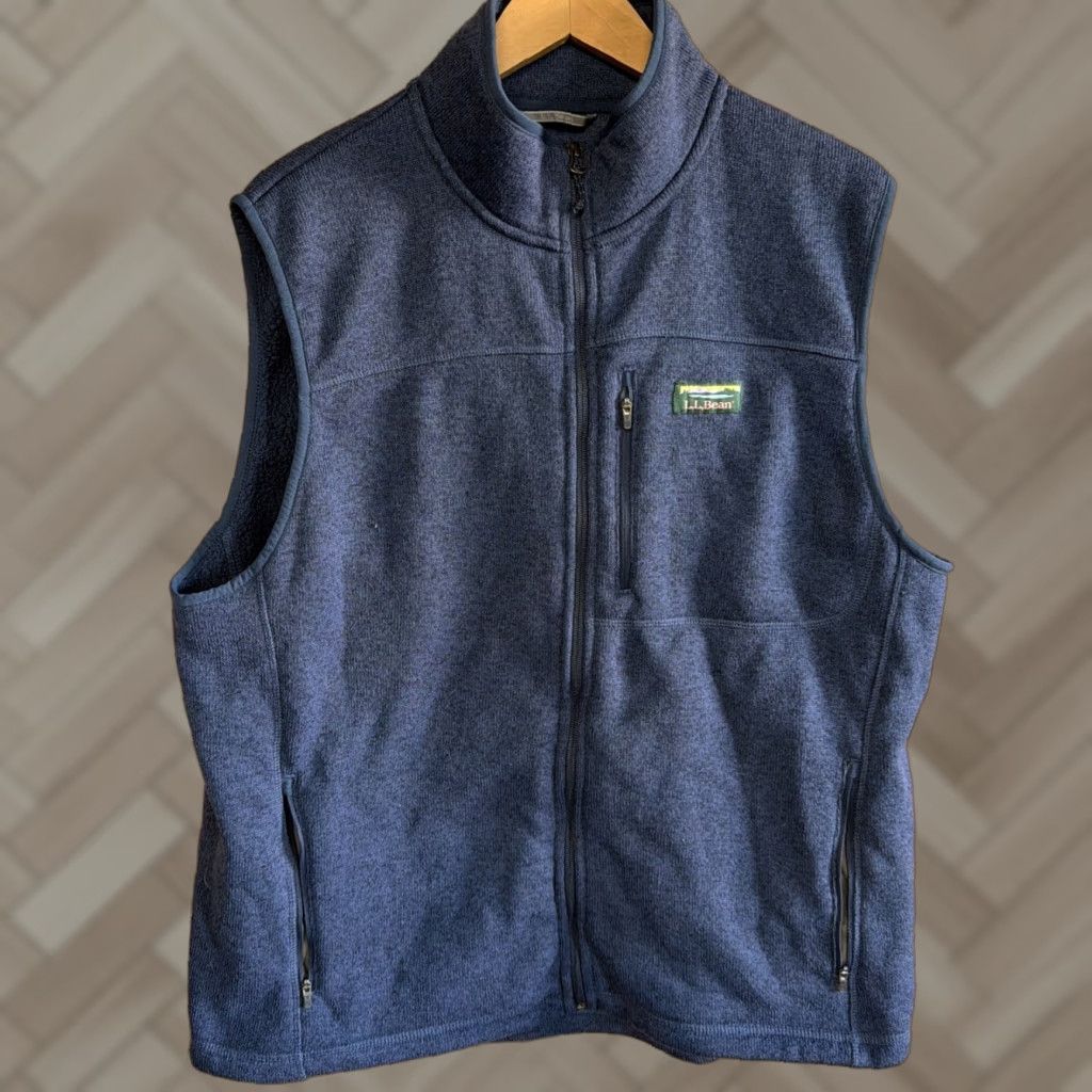 Vintage L.L. Bean Mens Fleece Vest Full Zip Blue Heather XL Front Zip Vest Fleece Mens XL Blue Heather Size US XL / EU 56 / 4 - 1 Thumbnail
