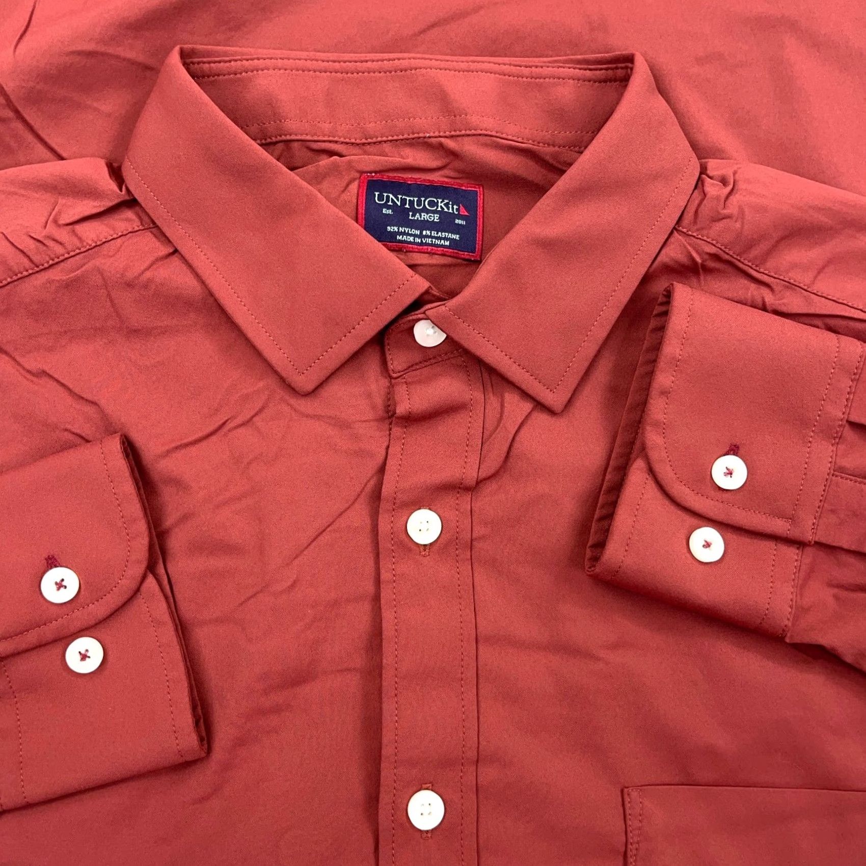 UNTUCKit UNTUCKit Shirt Men Large Orange Button-Up Nylon Performance Stretch Pocket Dress Size 42R - 2 Thumbnail